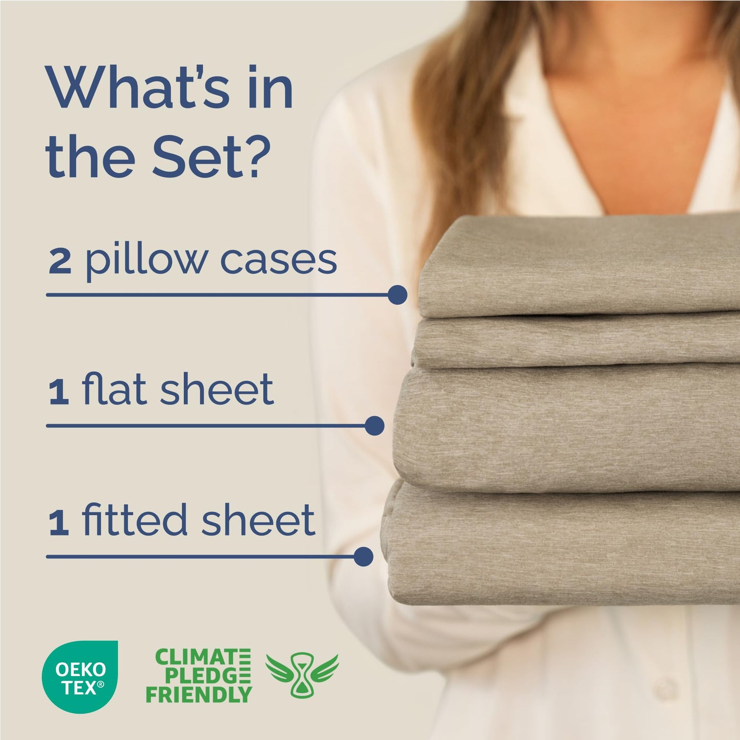 Full Size 4 Piece Sheet Set - Comfy Breathable & Cooling Sheets - Hotel Luxury Bed Sheets for Women & Men - Deep Pockets, Easy-Fit, Soft & Wrinkle Free Sheets - Heathered Beige Oeko-Tex Bed Sheet Set