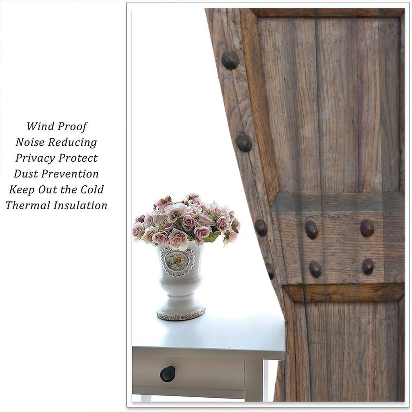 Nanacur Vintage Wood Door Curtains, Rustic Wooden Barn Farmhouse Home Rod Pocket Window Treatment for Bedroom Living Room Kitchen Drapes 41" W X 45" L (No Blackout)