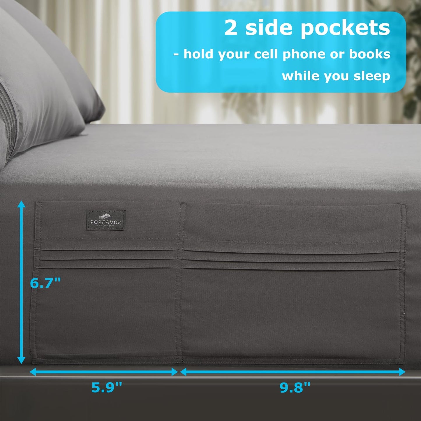 Popfavor Deep Pocket Queen Fitted Sheet with Straps - Fits Mattresses Up to 21" Thick - 3 Piece Bed Sheets - Moisture Wicking, Cooling & Soft Fitted Sheet & Pillow Cases (Grey)