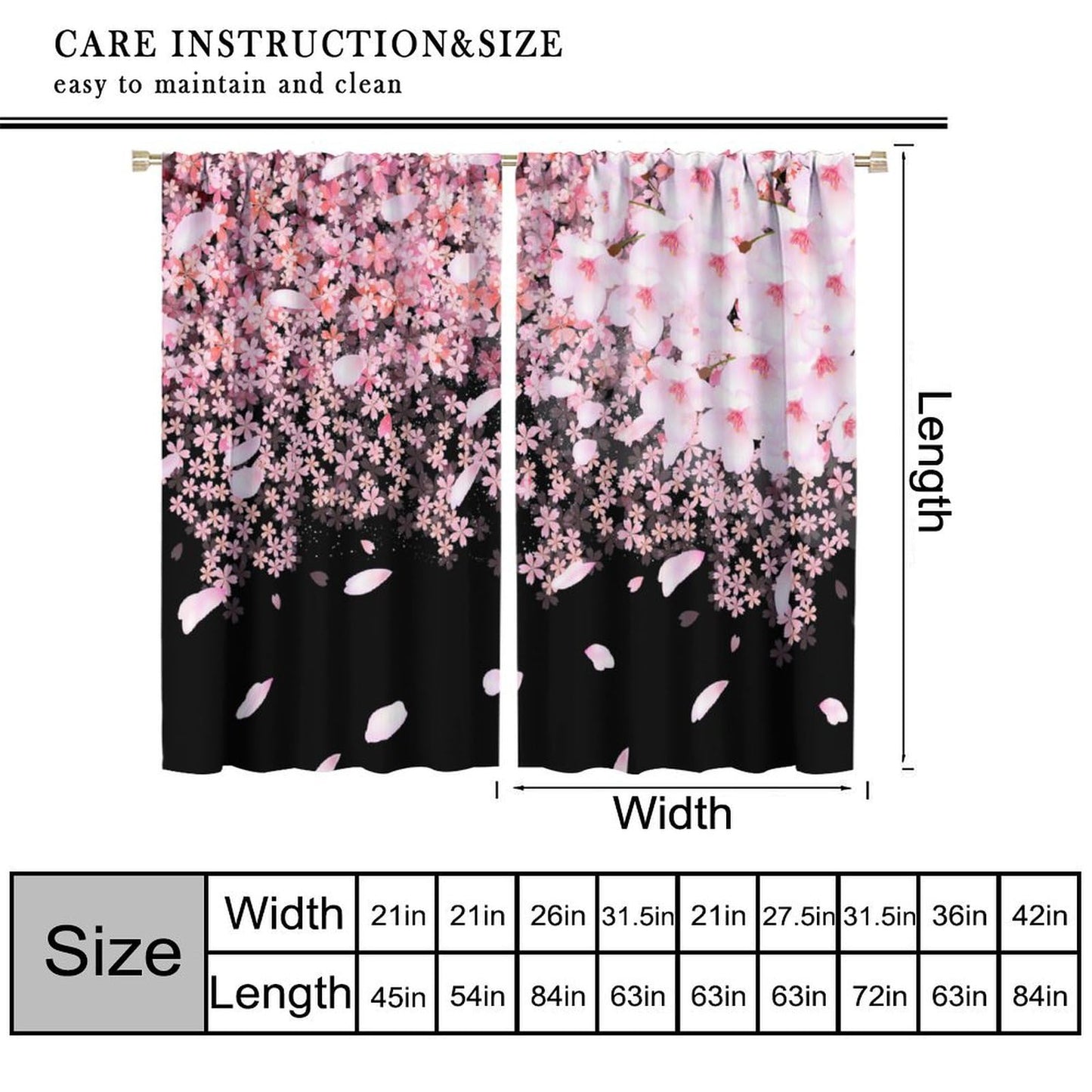 Focusbrite Floral Window Curtain，Cherry Blossoms Curtain for Bedroom for Kids Girls Women Pink Flowers Galaxy Curtain Starry Sky Drapes Set 2 Panels,42x45 Inches