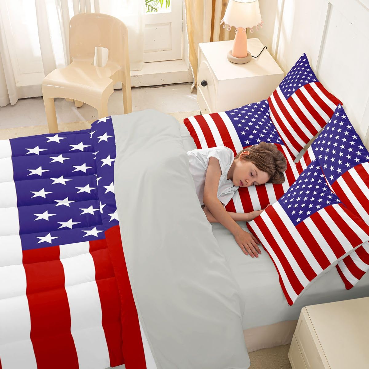Feelyou American Flag Comforter Set with Sheets 7 Piece King Size World Countries Bed in a Bag Kids Boys Girls International Flag Bedding Set Bedroom Decor Breathable Soft Lightweight Microfiber