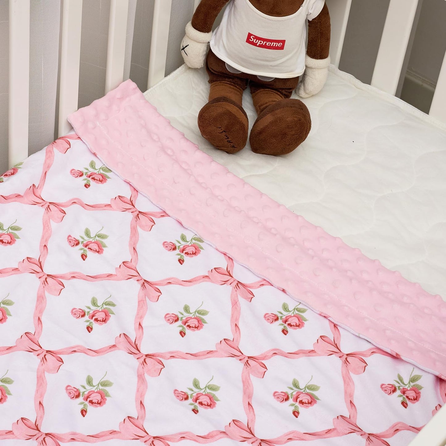 Baby Blanket for Boys Girls Super Soft Double Layer Minky with Dotted Backing Cute Cow Crib Receiving Blanket Bed Throws for Newborns Nursery Stroller Toddler 30 x 40 Inch (Pink Bow Rose)