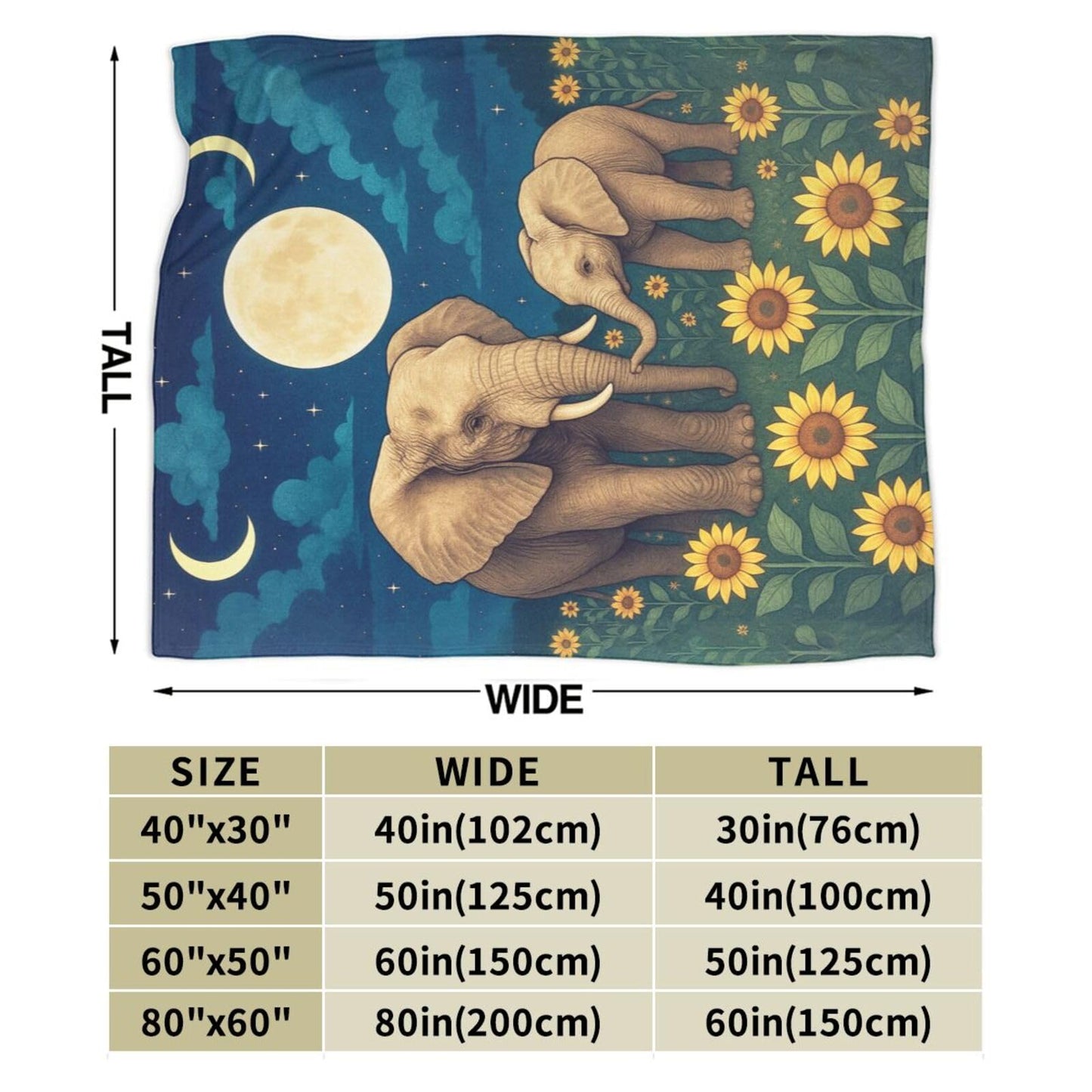 Elephant Blanket Cute Elephant Sunflower Throw Blanket Soft Warm Cozy Fleece Fuzzy Plush Stuff Animal Bedding Toddler Nursery Baby Blankets Gifts for Boys Girls Kids Adult Men Women 40"X50"