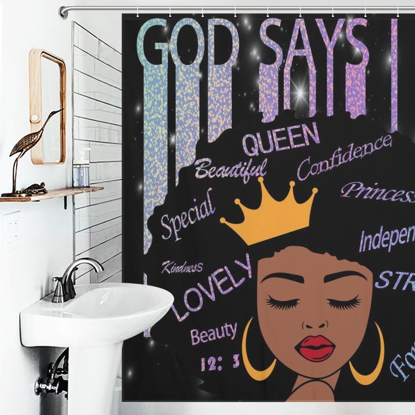 TYVGICZ American Woman Shower Curtains Afro Queen Black Girl Bath Curtains for Bathroom Cool Girl Polyester Fabric Bath Curtains for Women Female Bathroom Decor,66x72 Inch