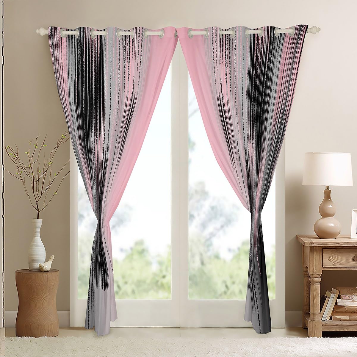 jejeloiu Pink and Black Curtains for Bedroom Living Room (2 Panels, 38 x 45 Inch) Modern Art Blackout Curtains for Kids Adults Messy Rust Darkening Drapes Gradient Stryle Window Treatments