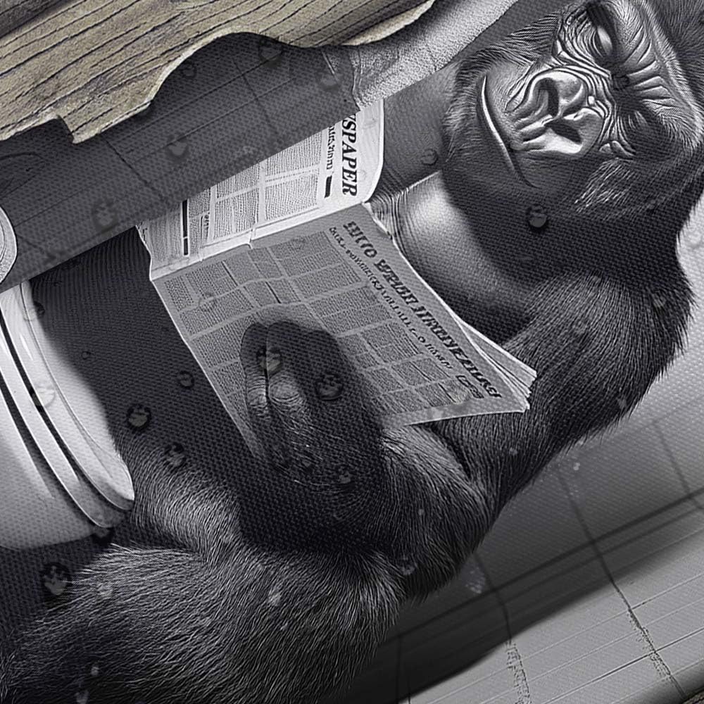 Funny Shower Curtain,Gorilla Sitting on Toilet Reading Newspaper - Rustic Animal Print Bath Curtain Waterproof Shower Curtains for Men, Wooden Teen Boys Humorous Bathroom Decor (12 Hooks Included)