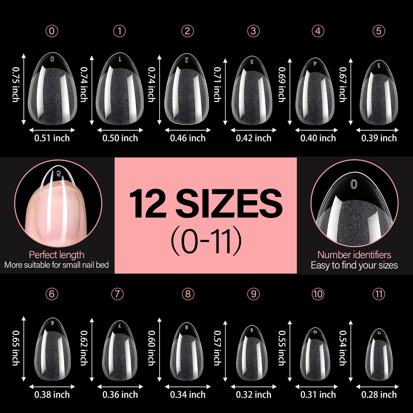 AILLSA Short Almond Nails 504PCS Half Matte Fake Nails Tips Soft Press on Gel Nail Tips Pre Shaped Clear Full Cover Acrylic Nail Tips for Nail Extension 12 Sizes with Storage Box for Christmas