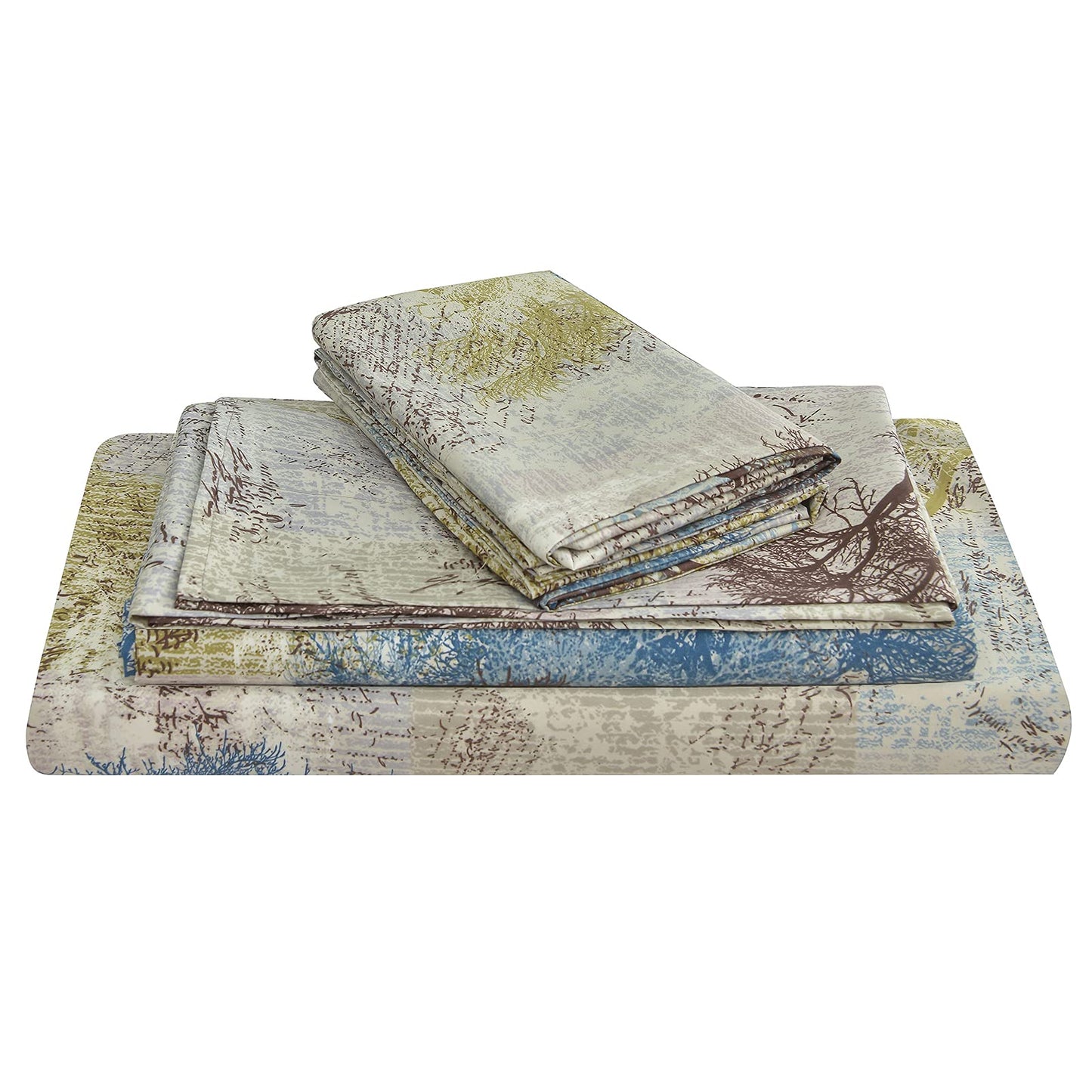 JSD Rustic Print Sheet Set Full Size, 4 Piece Tree Pattern Soft Microfiber Bedding Sheets Extra Deep Pocket