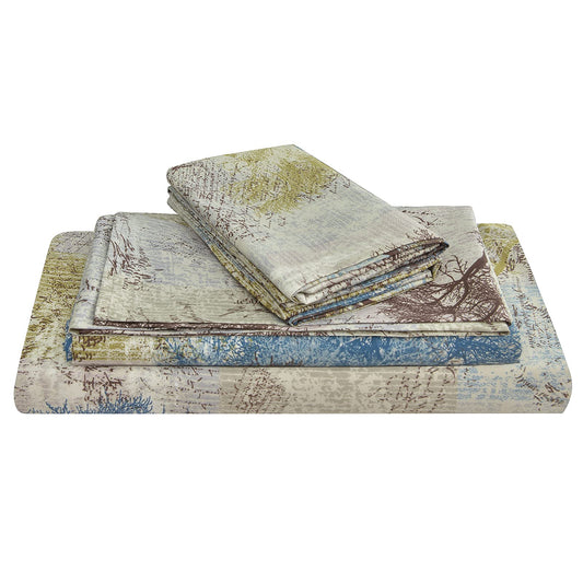 JSD Rustic Print Sheet Set Queen Size, 4 Piece Tree Pattern Soft Microfiber Bed Sheets Extra Deep Pocket