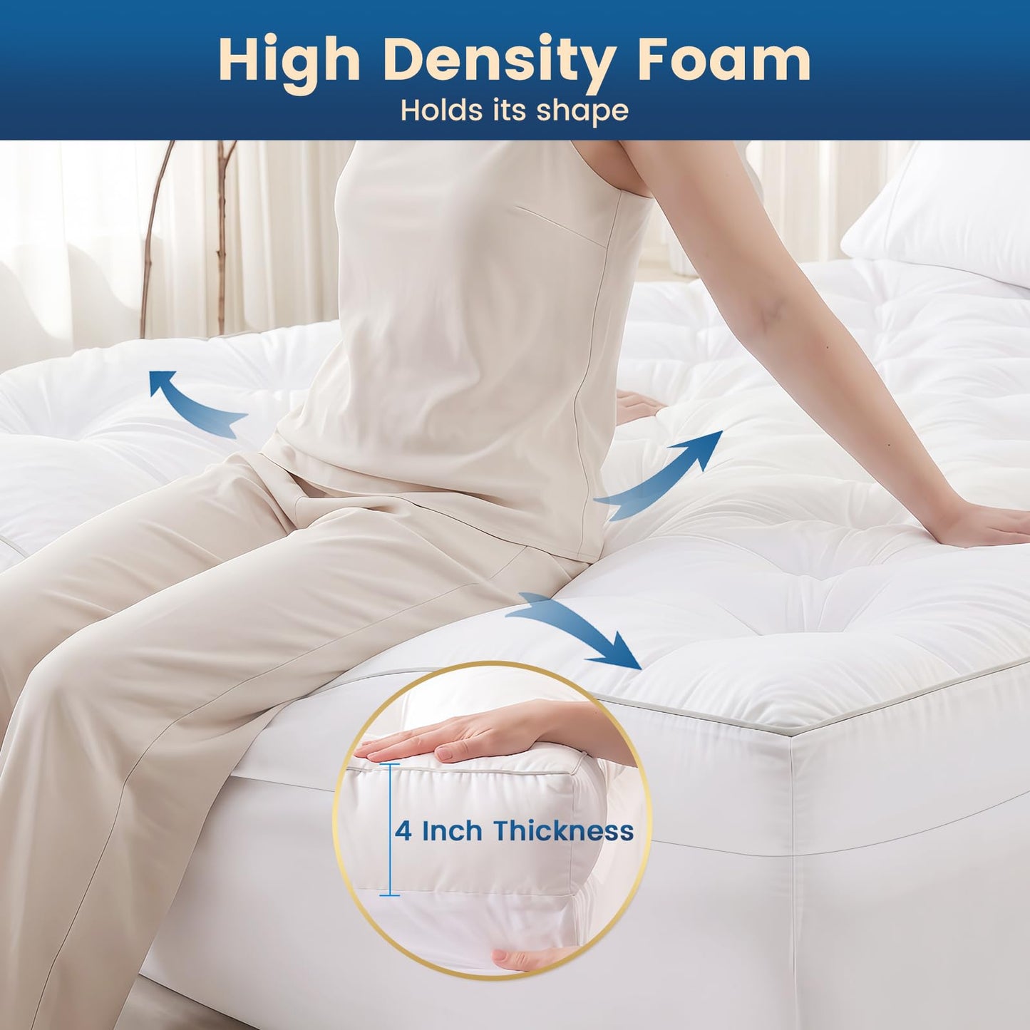 Cosybay 4 Inch Memory Foam Mattress Topper King for Back Pain Relief, Quilted Pillow Top Fitted Mattress Pad with 360° All-Around Elasticized Pocket, 6-21'' Deep Pocket