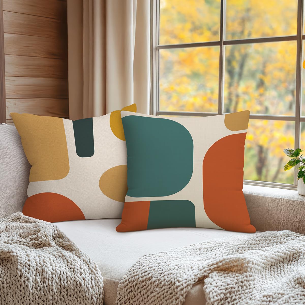 NymphFable Boho Abstract Pillow Cover Set 18x18 Inch Set of 4, Linen Geometric Minimalist Pillow Cases Bohemain Cushion Case Cover for Couch Sofa Bed Living Room