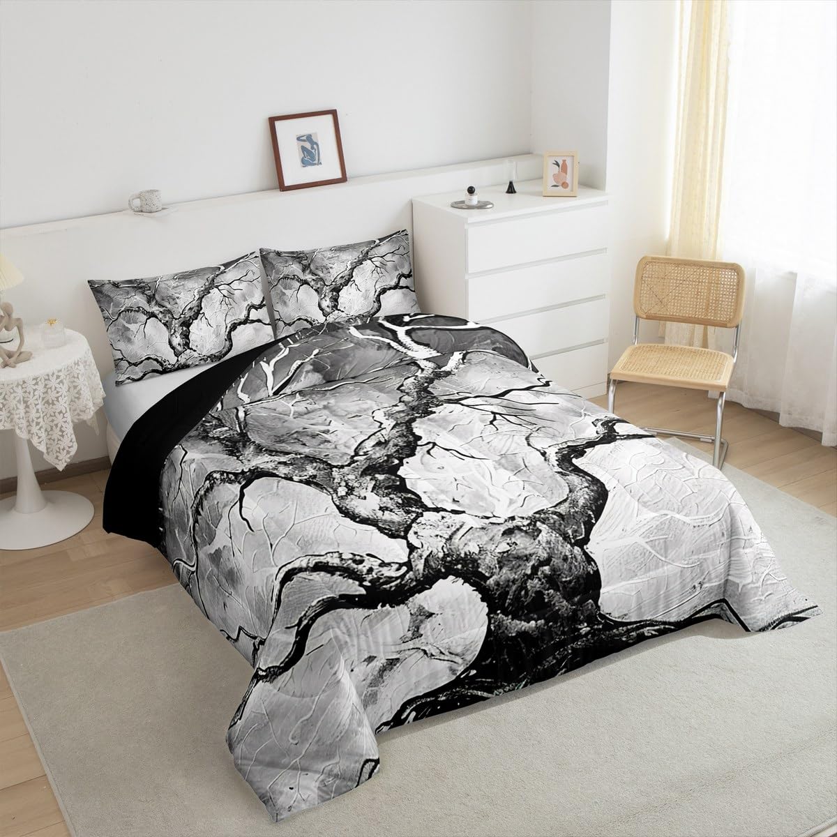 Manfei Tree Branch Comforter Set,Grey Tree Bedding Set Kids Teens Modern Decor,Modern Artwork Geometric Comforter with 1 Pillowcase for All Seasons,Twin