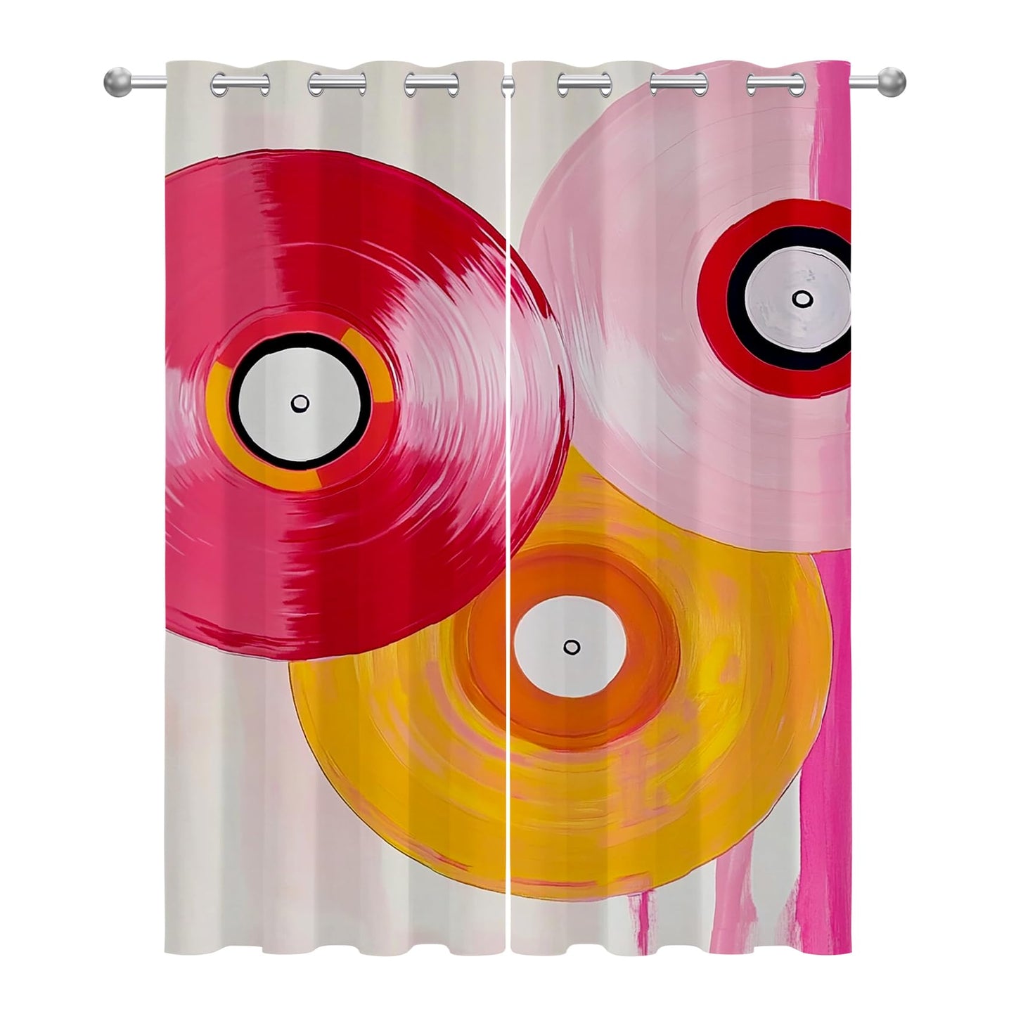 Vinyl Record Curtains Blackout, Retro Music Records Music Theme Patterned Curtains 54 Inch Length 2 Panels Set, Room Darkening Thermal Insulated Grommet Drapes for Bedroom Living Room