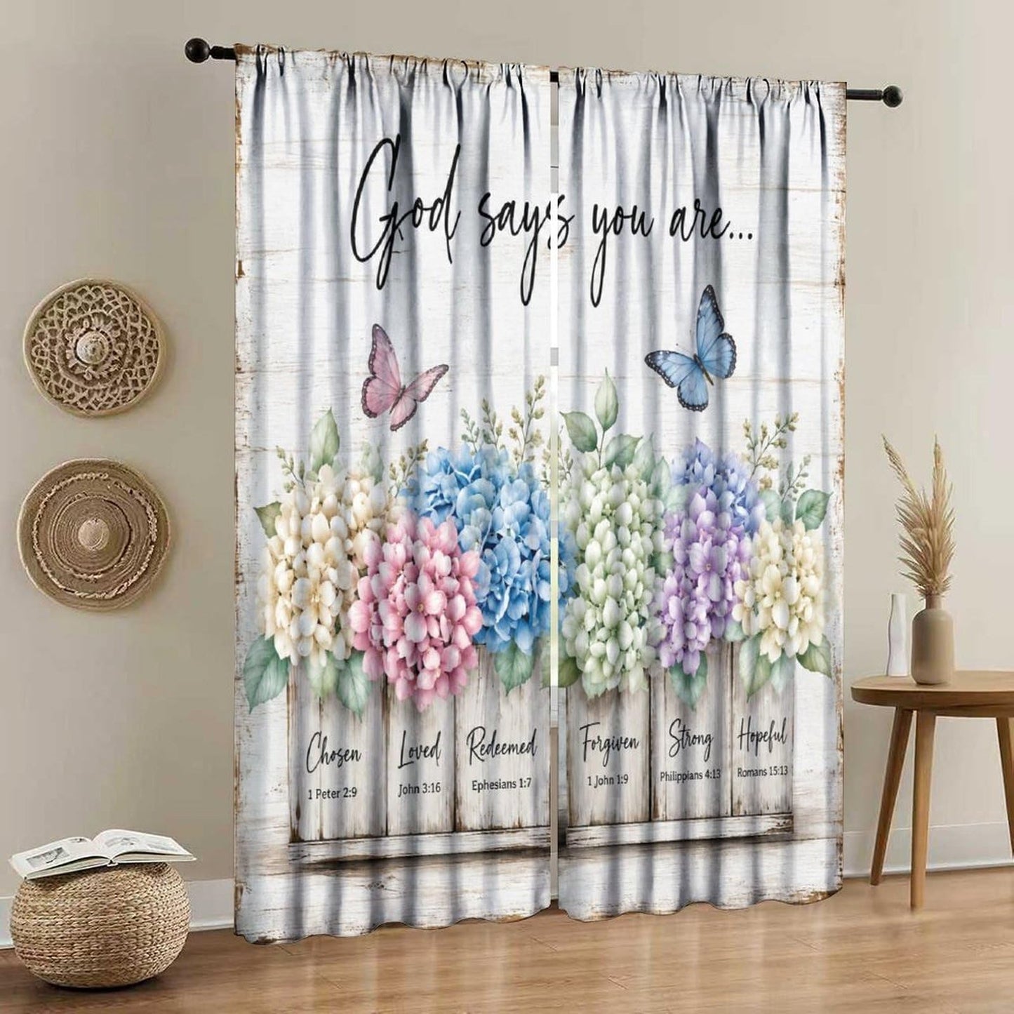 Tificats Farmhouse Kitchen Curtains,Modern White Cafe Hydrangea Flower Inspirational Quotes Blackout Rod Pocket Window Treatment for Dining Room Bathroom Laundry Room21 W x 45" L (Pack of 2)