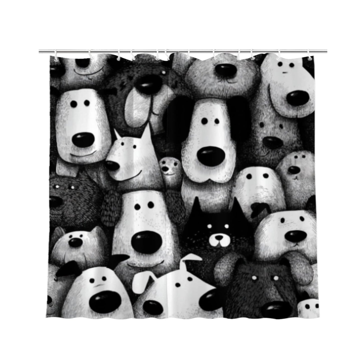 Wordatu Black Labrador Dog Pet Shower Curtain, Group of Dogs and Cats Animals Cloth Fabric Bathroom Decor Set 72X72 Inches, Black and White