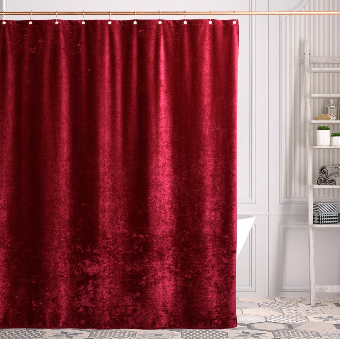 TAMGHO Crushed Velvet Shower Curtain, Marron Red, 72 x 72