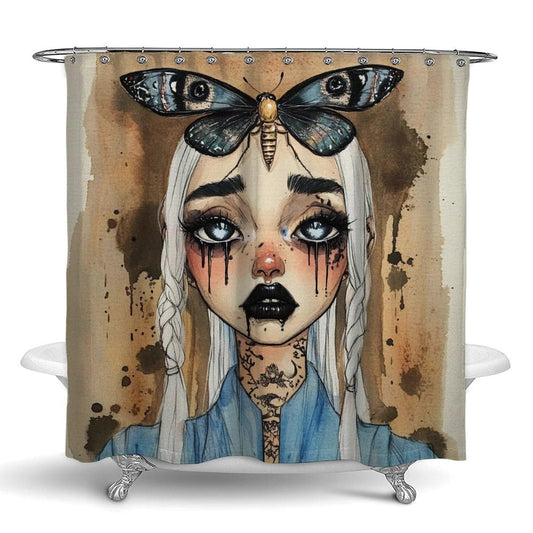 100% BLUE COLLAR Fashion Curtain Bathroom Decorative, Goth Gotik Gothic Women Girl Eyelash 72" x 70" Shower Curtain with Hooks