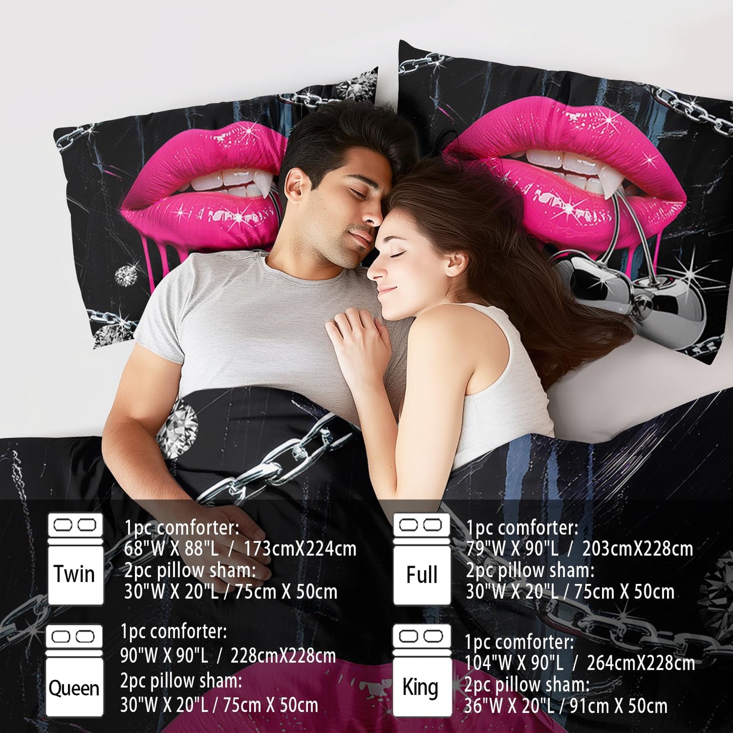 llyxsesty Pink Lips Comforter Set Queen Girls Goth Fashion Comforter Set Couple Black Goth Bedding for Women Vampire Bedding for Home Girls Vampire Bedroom Decor Elegant Home Decor