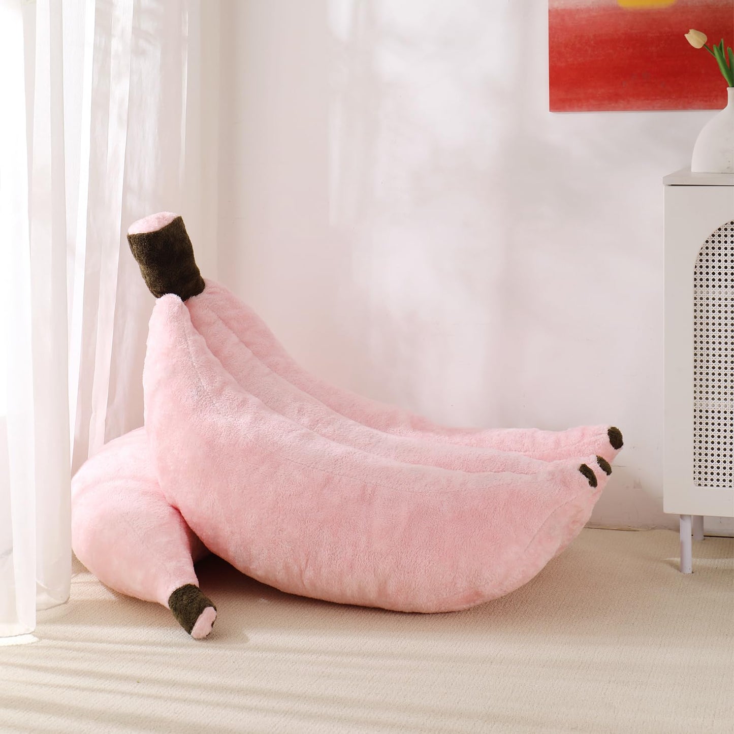 IEVENW Banana Bean Bag Chair with Ottoman, Floor Sofa Bed with Footrest, Comfy Convertible Lounger for Teens & Adults, Plush Couch for Bedroom, Living Room or Dorm, M-Pink