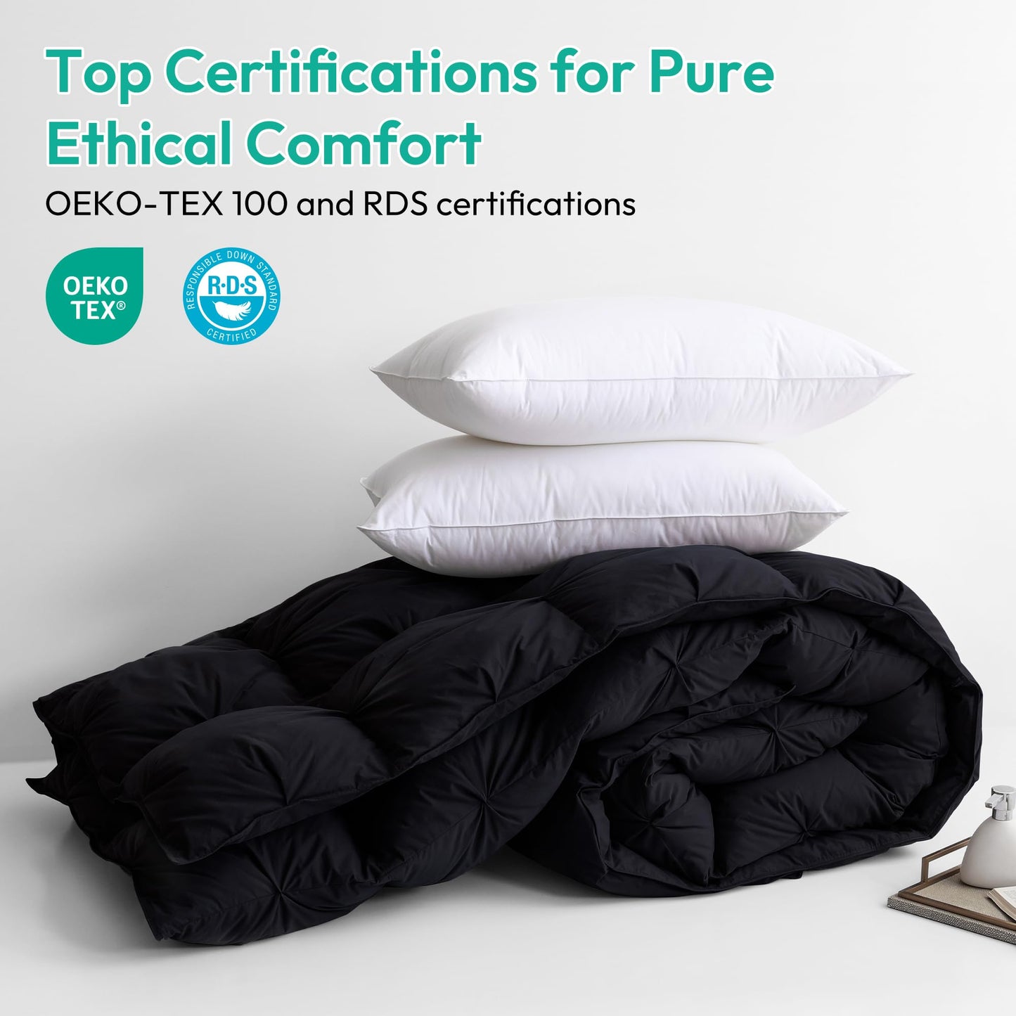 Three Geese Pinch Pleat Waterfowl Feathers and Down Comforter Twin Size Duvet Insert,750+ Fill Power,1200TC 100% Cotton, Premium All Seasons Black-Gray Warm Hotel Comforter with 8 Tabs.