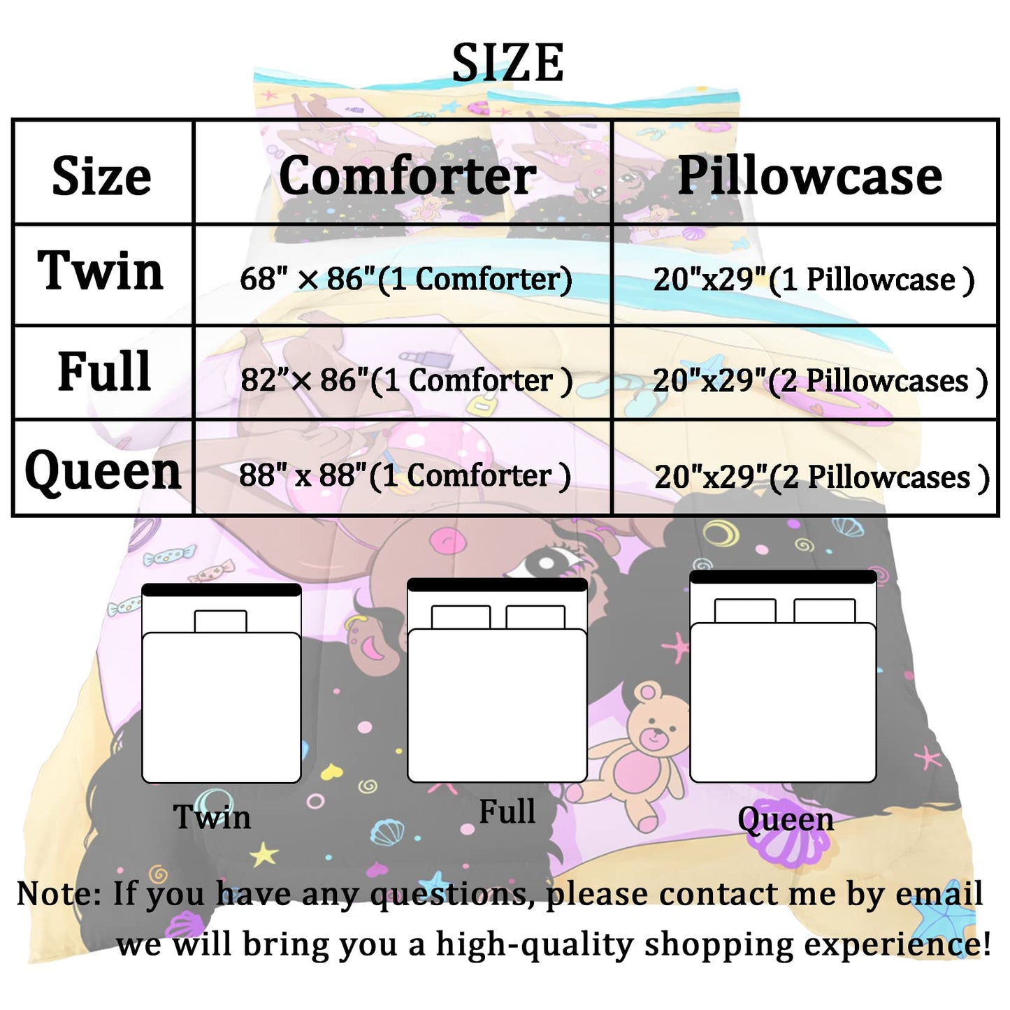 CAFCIOYG African Black Girls Comforter Set Twin African American Black Girls Bedding Set for Bedding Bedroom, All Seasons, 1 Comforter with 1 Pillowcase