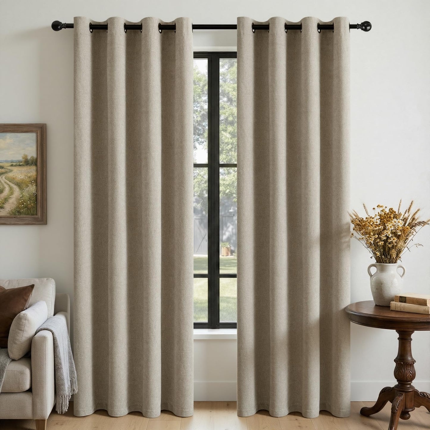 HushLoom 100% Blackout Curtains for Bedroom, Luxury Chenille Thermal Insulated Drapes for Living Room, Energy Saving Room Darkening 84 Inch Long Curtains, Grommet Top, 2 Panels, 52" W x 84" L, Khaki