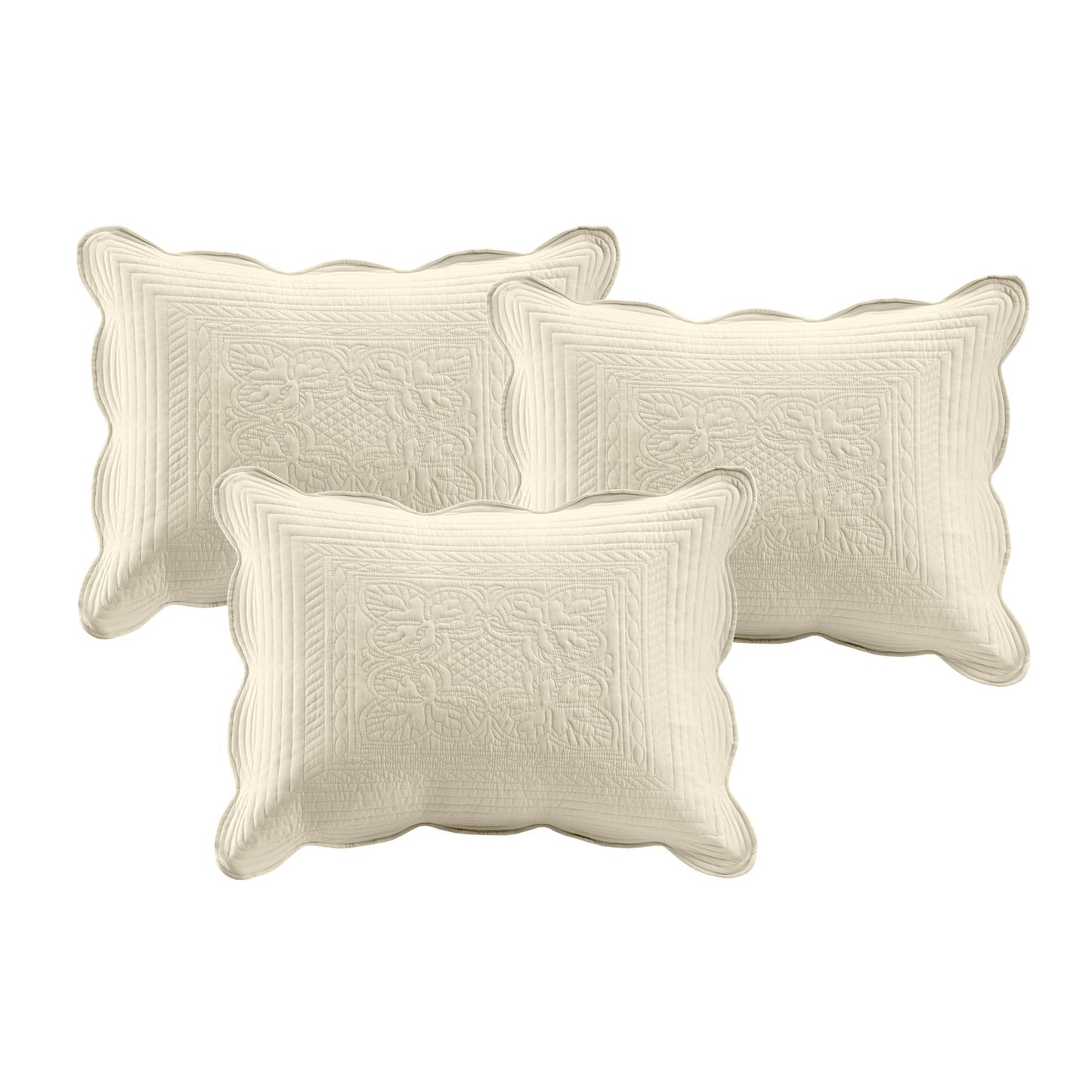 Madison Park Daybed Cover Set Damask Quilted Cover for Daybeds, All Season, Pre-washed Cotton-Filled Coastal Bedding with Scallop Edge, Shams, Bedskirt, Décor Pillows, Tuscany, Cream, 39"x75", 6 Piece