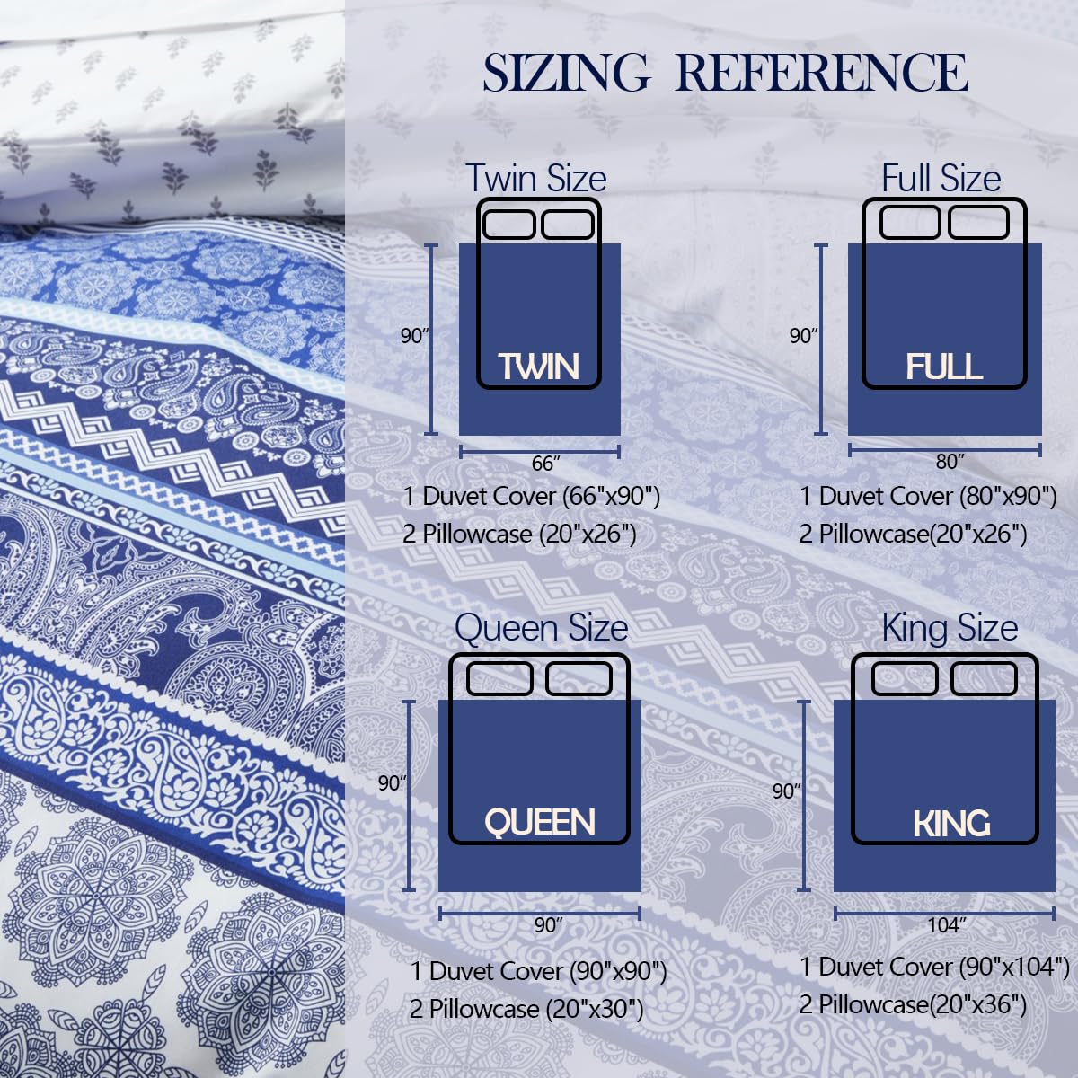 Bed pomu Duvet Cover Set – Soft & Breathable Microfiber Bedding, All Season Comforter Cover with Zipper Closure & Corner Ties, 3 Piece Set (Queen (U.S. Standard), Blue Tribal Stripe)