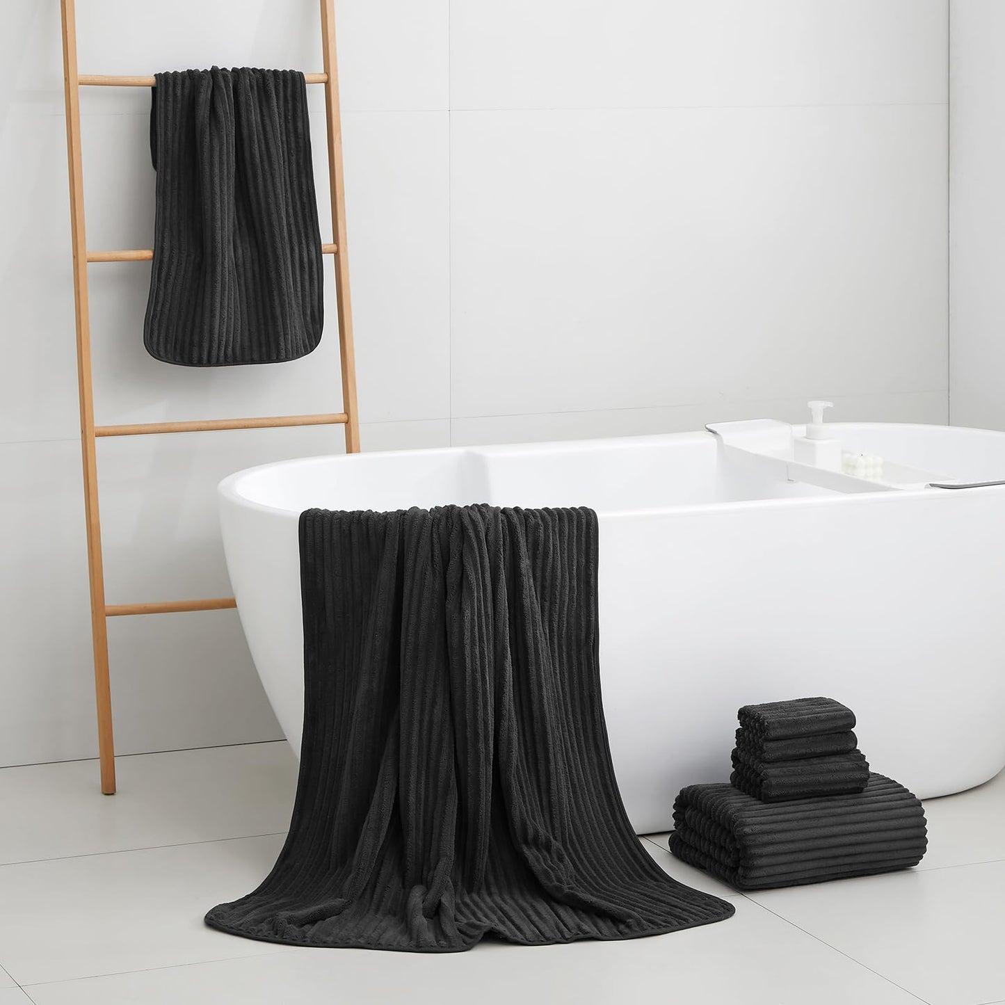 NALIVO Extra Large Bath Towel Set of 6 (40"x80"),Oversized Bath Sheet Super Soft Highly Absorbent Microfibers Quick Dry Luxury Shower Towel for Bathroom Spa Gym Hotel Yoga (Black, 6Piece)