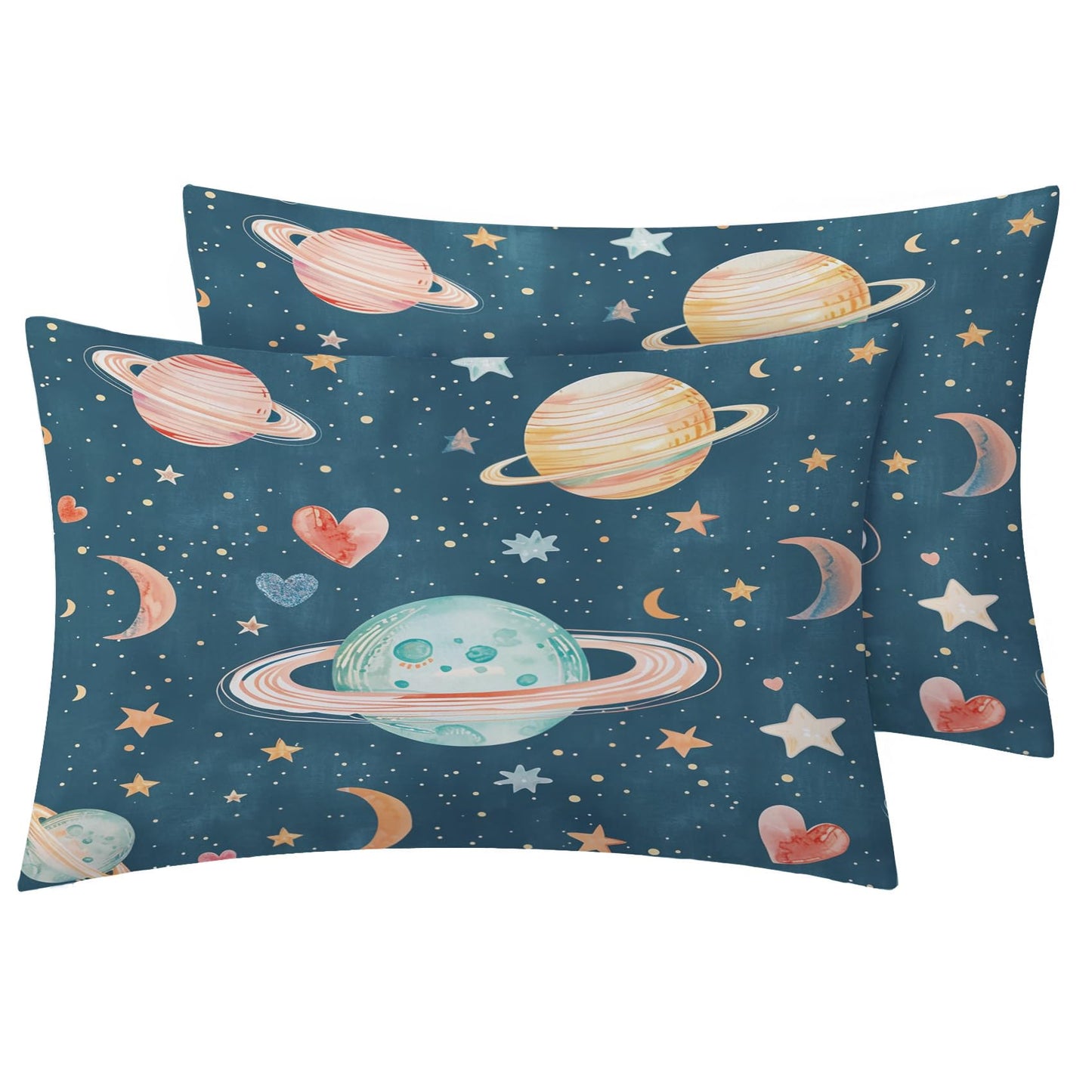 Rejkxyw King Size Sheets Set Cartoon Planet - Star Moon Outer Space Bed Sheets - Boys Girls Sheet Set - 12 Inch Deep Pocket - Ultra Soft Winkle Free Microfiber Bedding Sheets & Pillowcases 4 Piece