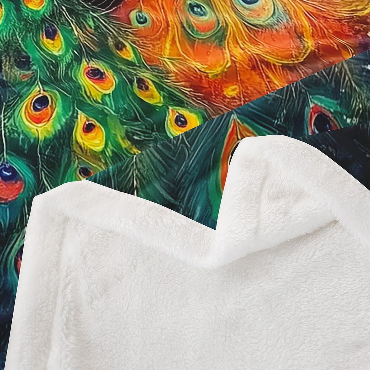 Erosebridal Peacock Fleece Blanket Watercolor Peahen Feather Sherpa Blanket 90"x90", Jungle Woodland Animals Rustic Aesthetic Animal Fuzzy Plush Throw