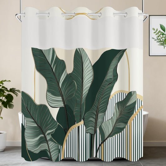 Xiazhilaio No Hook Boho Shower Curtain with Snap in Fabric Liner
