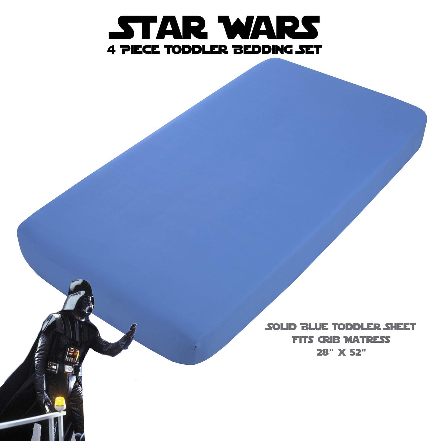 Disney Star Wars Galaxies Await 4 Piece Toddler Bedding Set Fitted Sheet, Pillow Case, Top Sheet, and Comforter Quilt - Blue