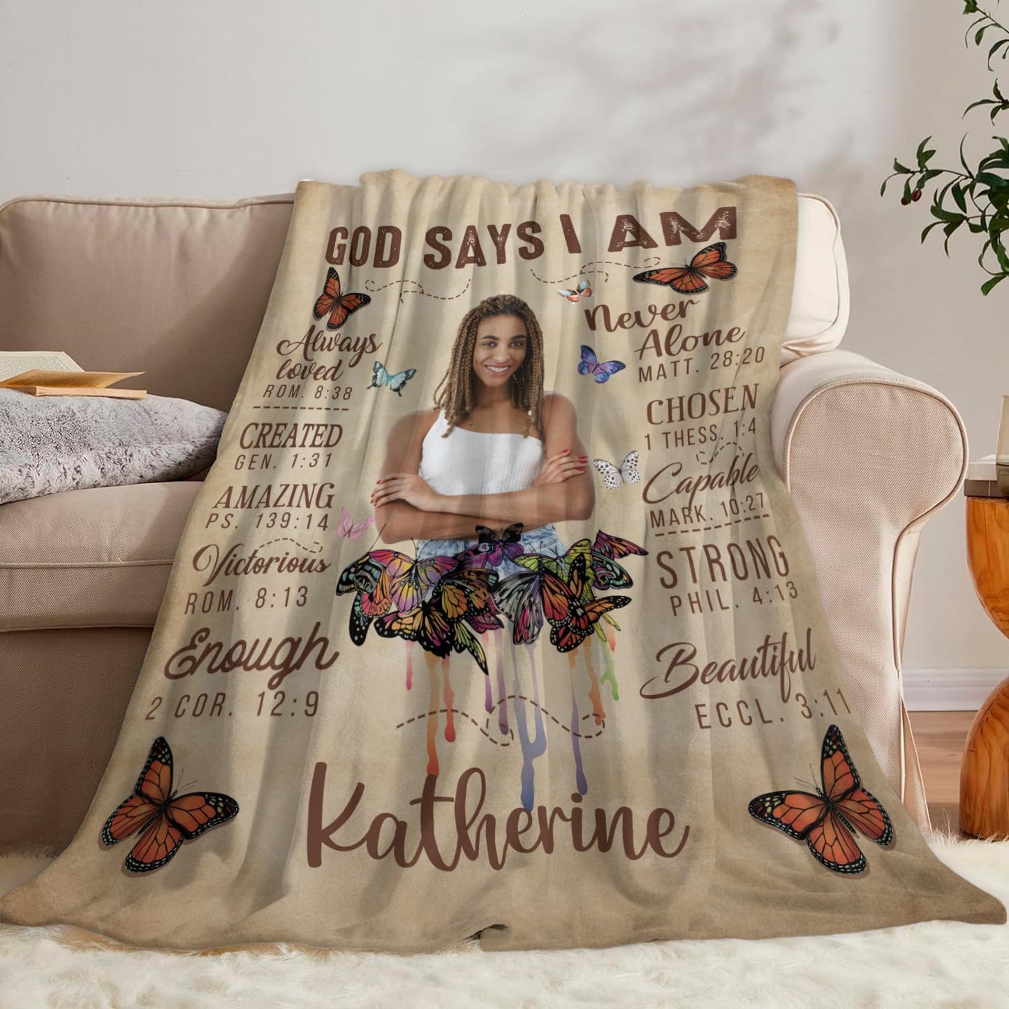 CAPOZEN Personalized God Says I AM Blanket – Custom Name African Inspirational Christian Throw Blankets Gifts for Queen Girl Black Women (Style #5)