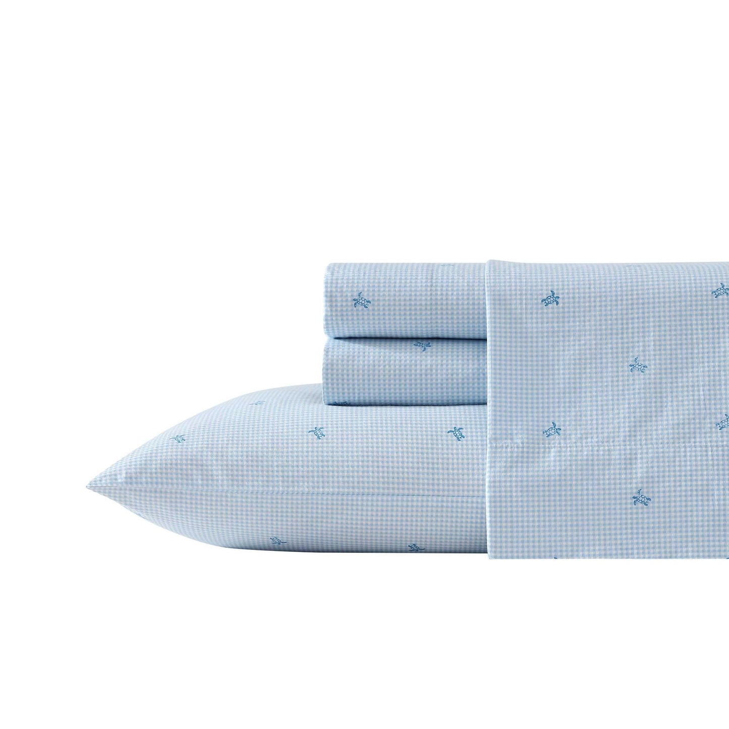Laura Ashley - King Sheets, Cotton Percale Bedding Set, Lightweight & Breathable Home Decor (Turtle Gingham Blue, King)