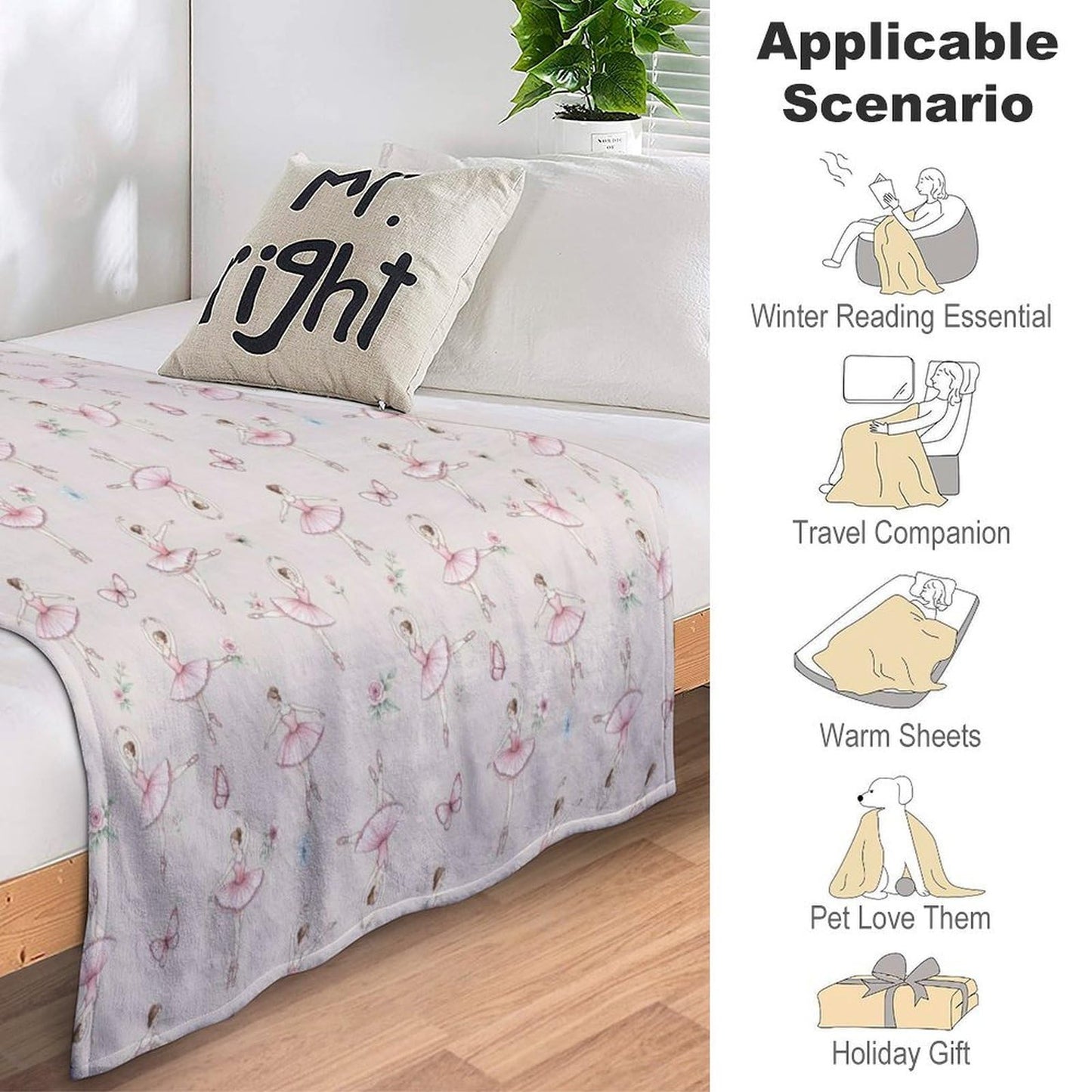 Fashion Home Decor Soft Throw Blanket, Cozy Warm Blanket for Bed, Sofa and Couch Compatible with Dance Girl Women Ballet