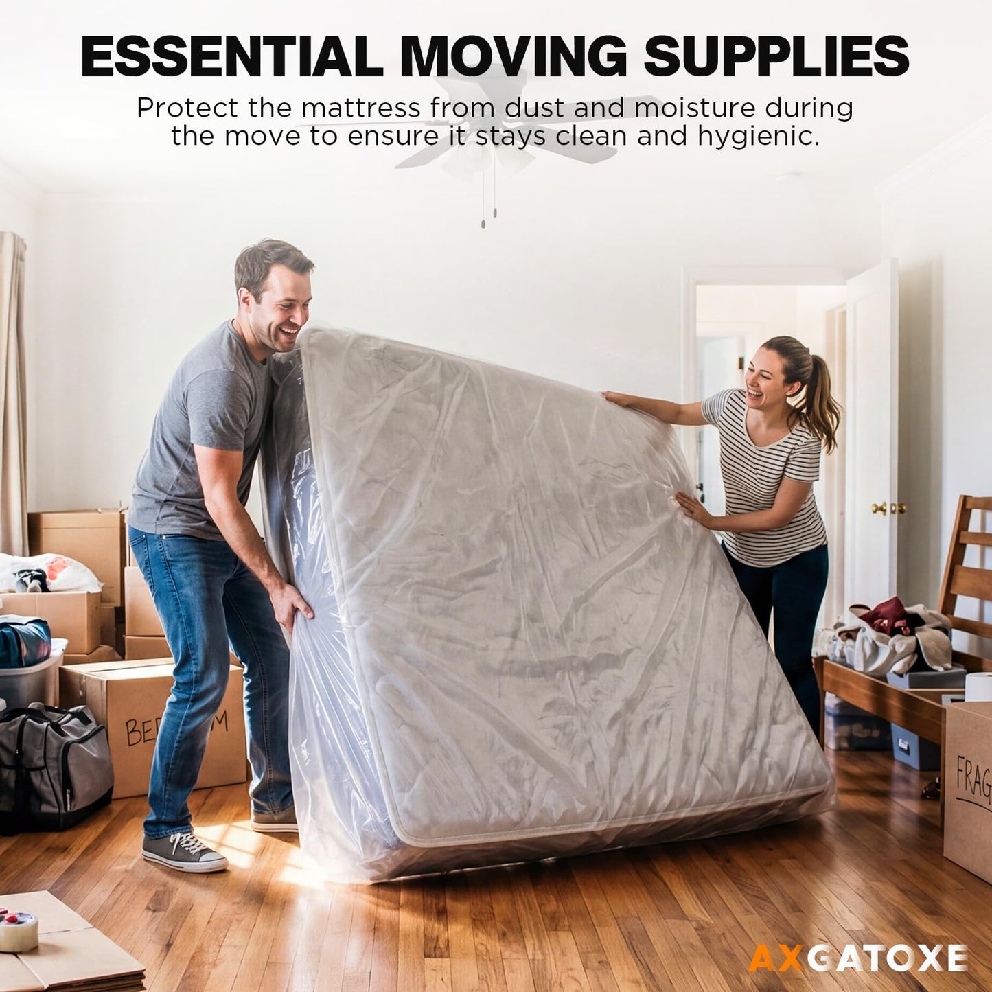 2PCS Plastic Mattress Bag for Moving Storage, Waterproof Mattress Cover, Mattress Protector for Moving Supplies - Queen Size (1.5MIL)