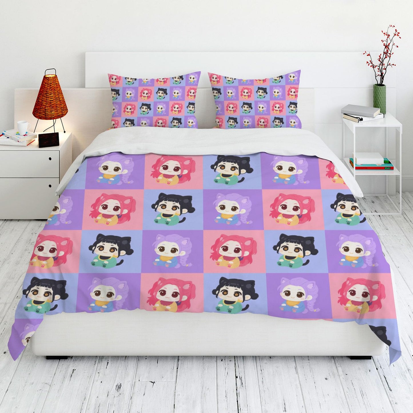 Allenjoy Cute Seamless Purple Korean Hunter Comforter Set with 1 Pillowcase for Girls Teens Women Fans Daughter Bedroom Nursery Bedding Room Decor, Machine Washable Durable Twin Size