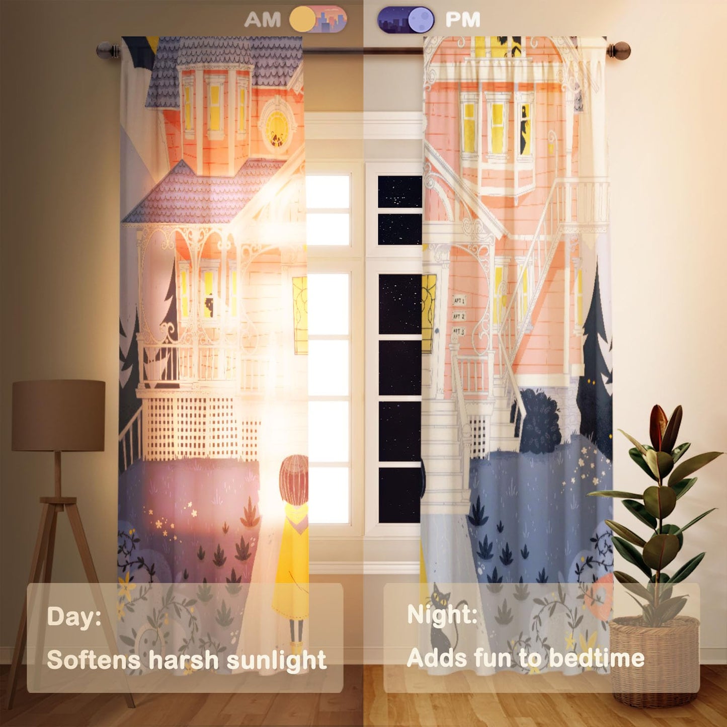 Funnytree Mysterious Girl Window Curtains Button Princess Drapes Bedroom Home Room Decor Durable Fabric Machine Washable 82" X 84" SC00214-013