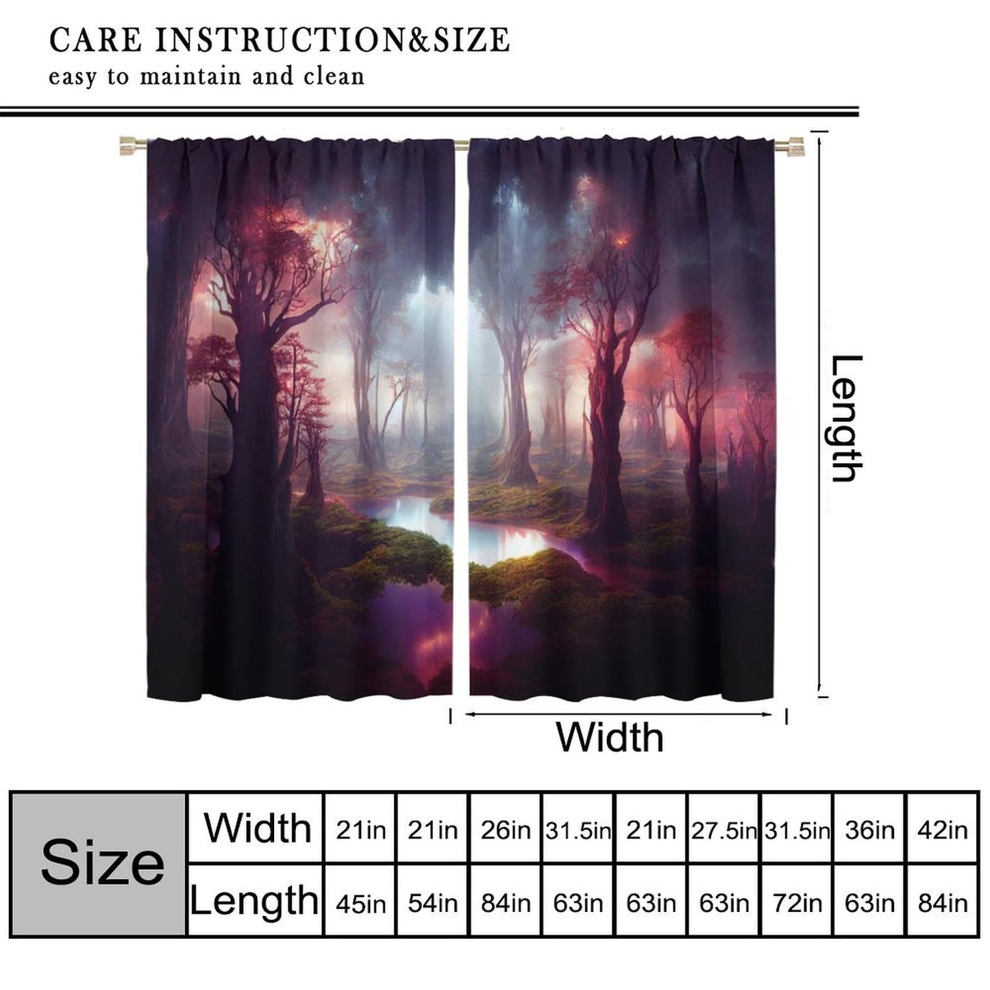 BenYaSong Forest Moon Blackout Window Curtain Vast Fantasy Landscape Feywild Trees and Surreal Glowing Art for Home Kitchen Restaurant Decoration Window Curtain 2Panel 42" W X 45" L