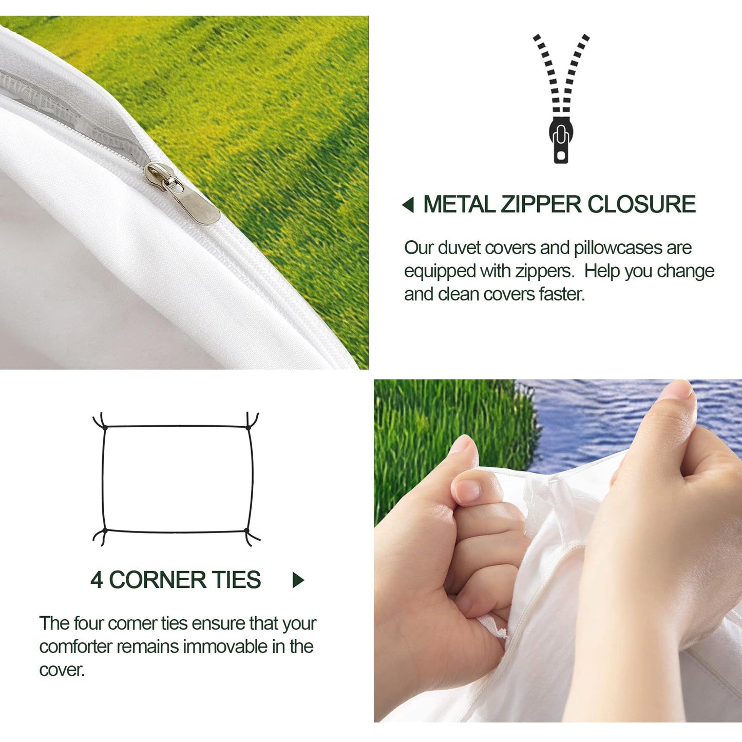 Grassland Comforter Cover 80" x 90", Green Prairie Bedding Full Size, Spring Landscape Duvet Cover with 2 Pillowcases