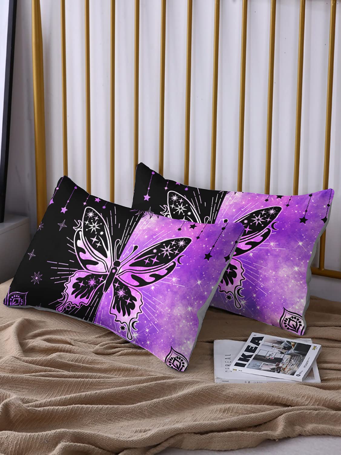 HOSIMA Butterfly Twin Fitted Sheet Set, Microfiber 3 Piece Twin Bedding Sets Starry Sun Mandala Fitted Sheet for Kids Teens, Bohemian Aesthetics Room Decor