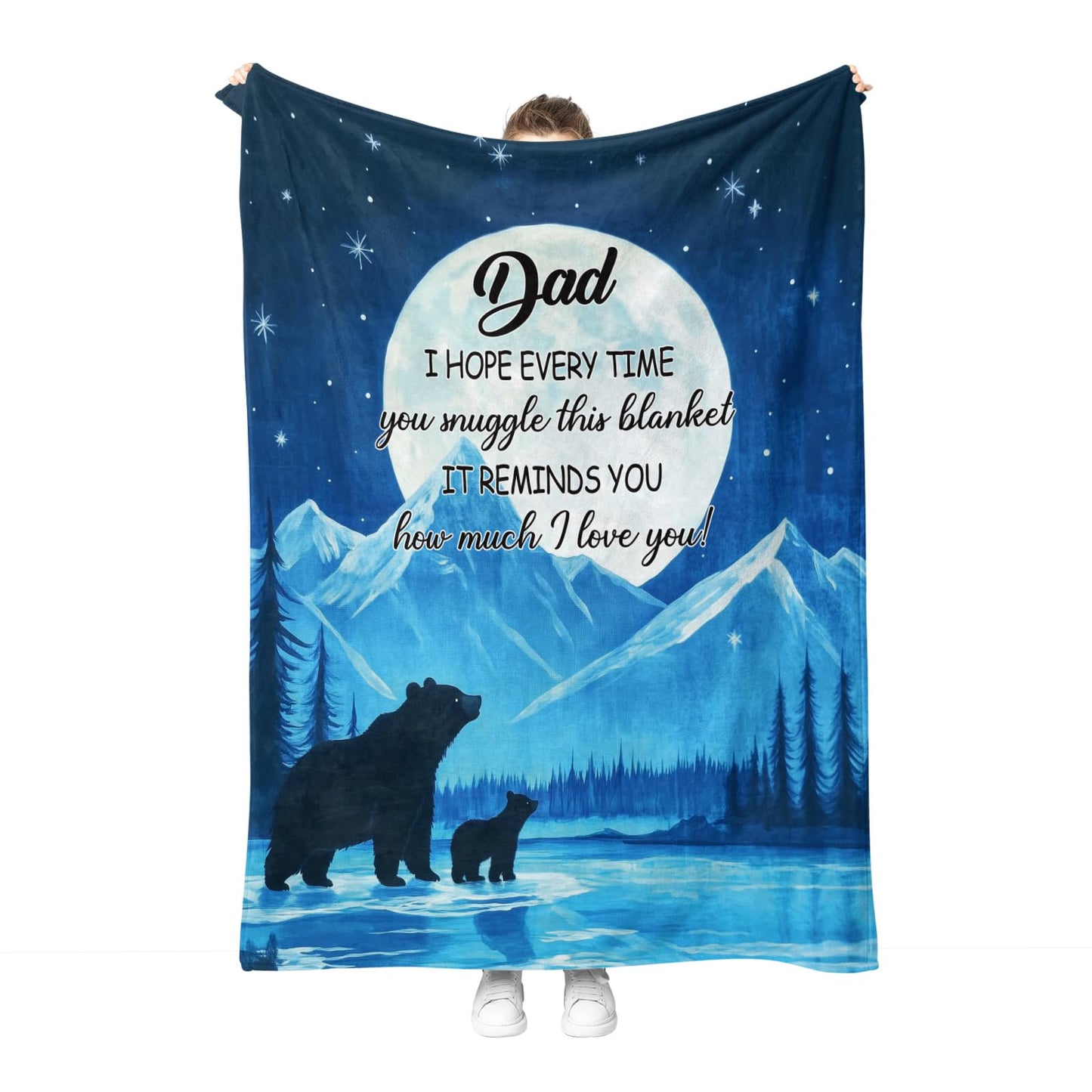 Hohoto Dad Bears Starry Sky Blanket Gifts for Birthday Christmas Father's Day Bear Blanket Men Husband Halloween Easter Winter Snow Mountains Forest River Moon Inspirational Words Throw 50"x60"