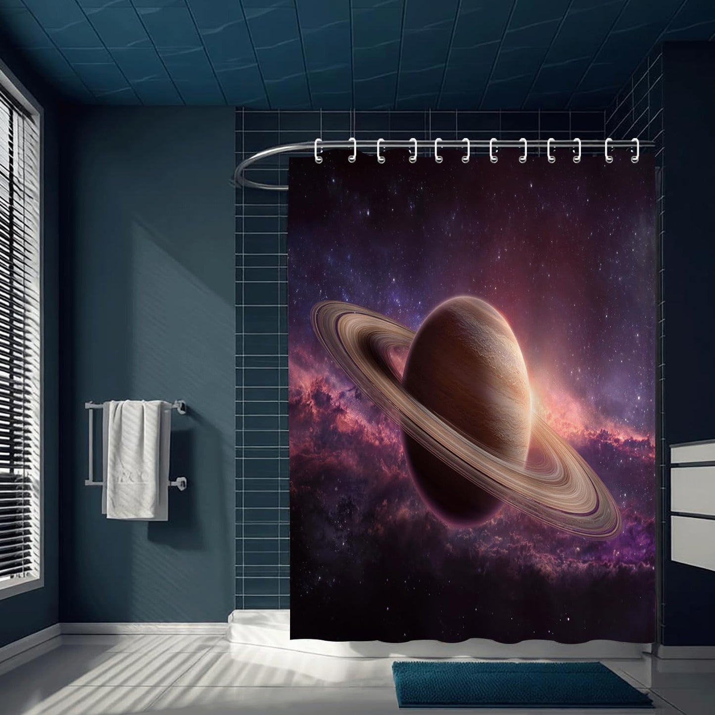 ZROLUW Saturn Waterproof Curtain 72" W x 72" L Starry Sky Galaxy Planet Polyester Fabric Cloth Shower Curtains for Bathroom Decoration