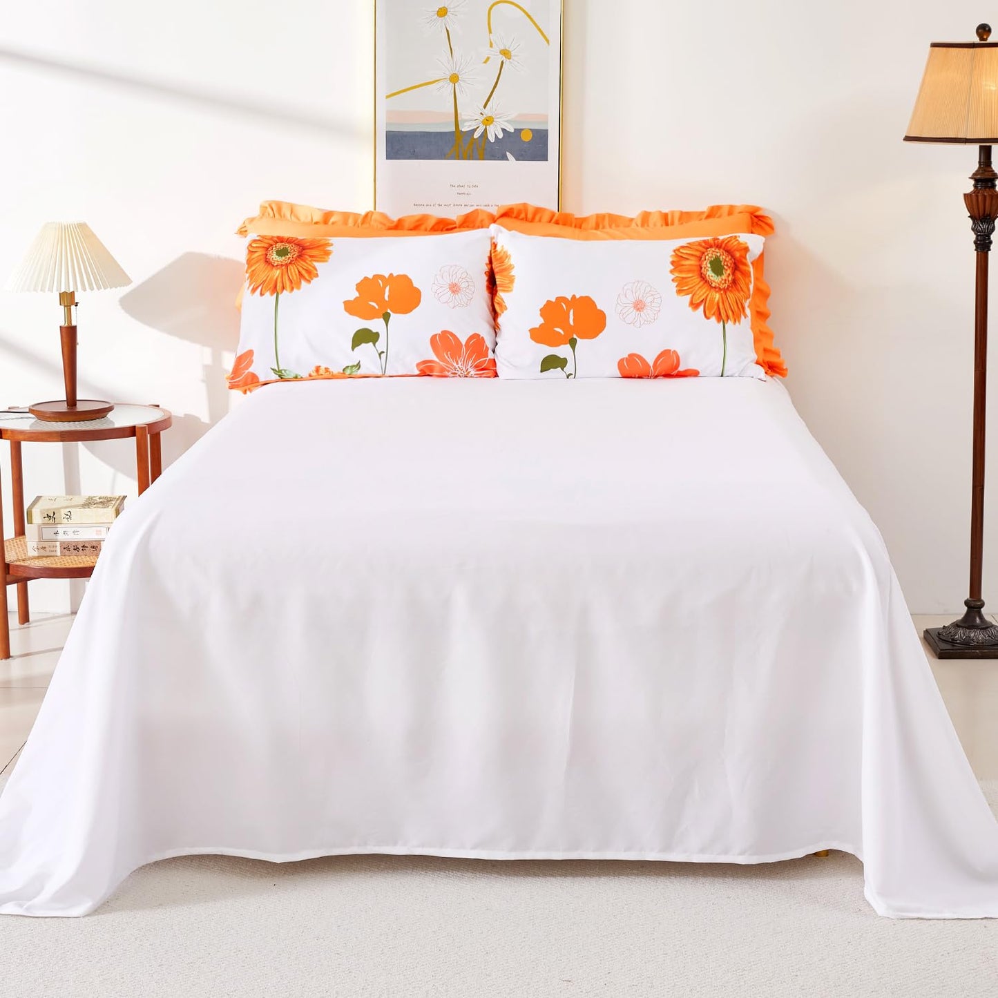 EVENHUG Twin Comforter Set 7 Pieces Lightweight Soft Twin Size Comforters for All Season Orange Sunflower Floral Bedding Sets Bed in a Bag with Flat Sheet and Fitted Sheet Pillowcases