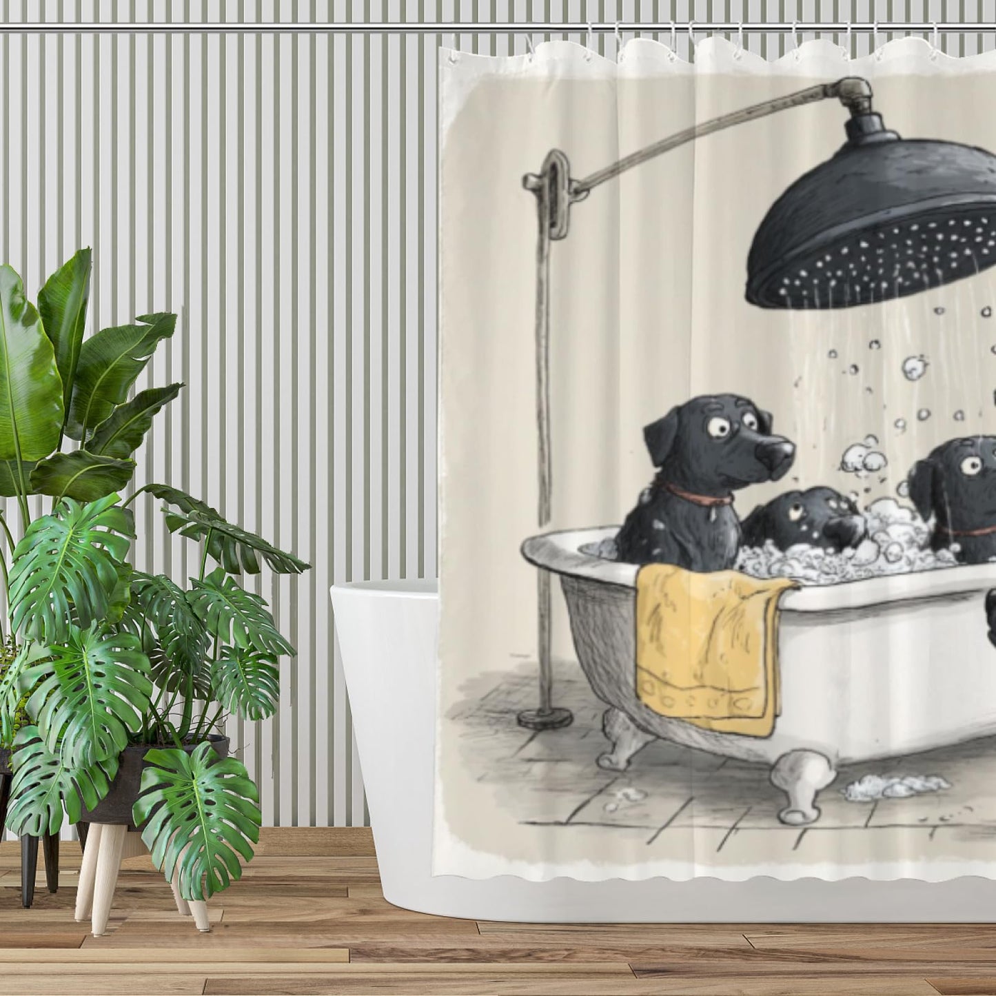 Wordatu Shower Curtain Funny Labrador Retriever Cute Girls Boys Animal Paw Print Bones Kawaii Cartoon Colorful Pets Art Unique Bathroom 72x72 Inch Polyester Fabric 12 Hooks