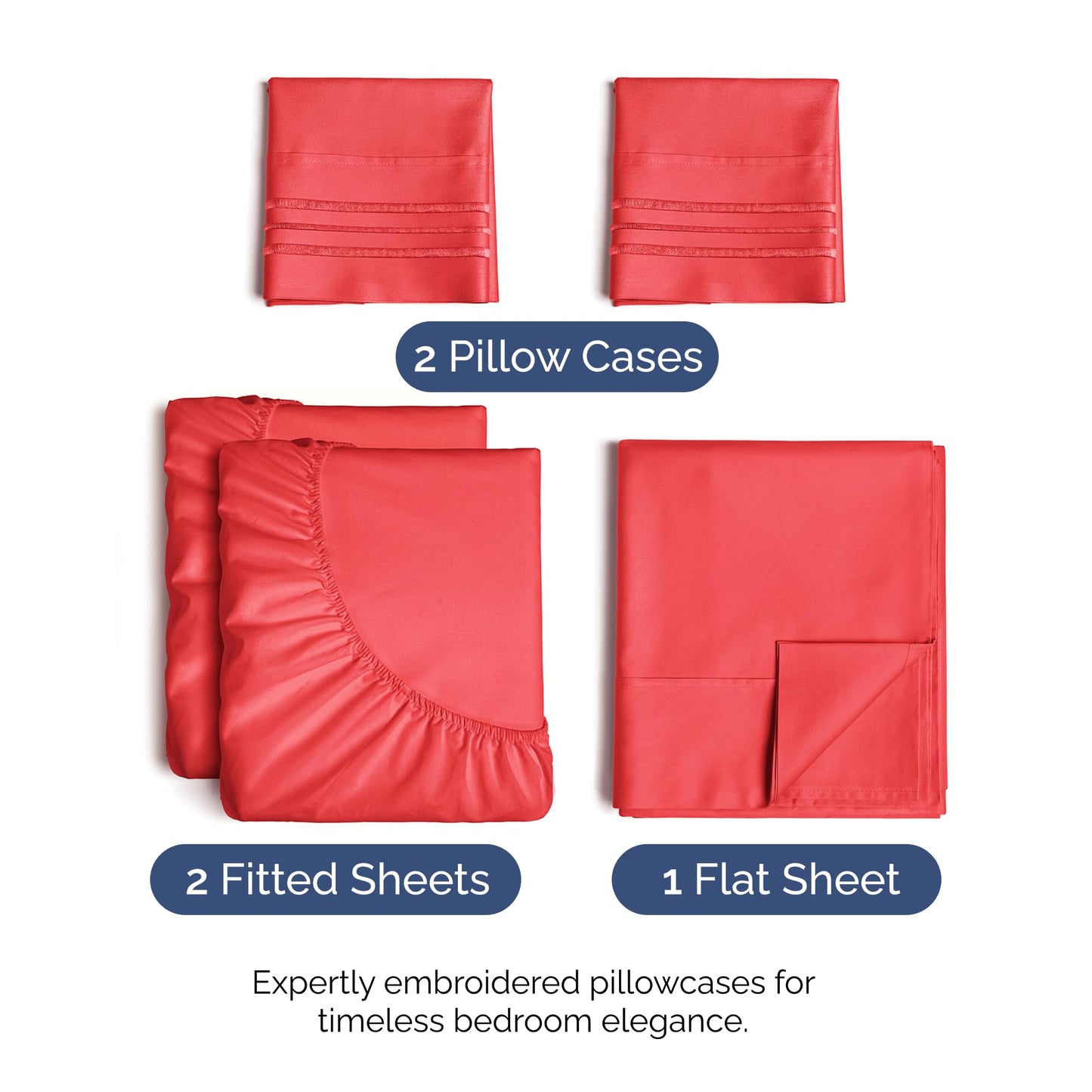 Split King Size 5 Piece Sheet Set - Comfy Breathable & Cooling Sheets - Hotel Luxury Bed Sheets for Women & Men - Deep Pockets, Easy-Fit, Extra Soft & Wrinkle Free Sheets - Red Oeko-Tex Bed Sheet Set