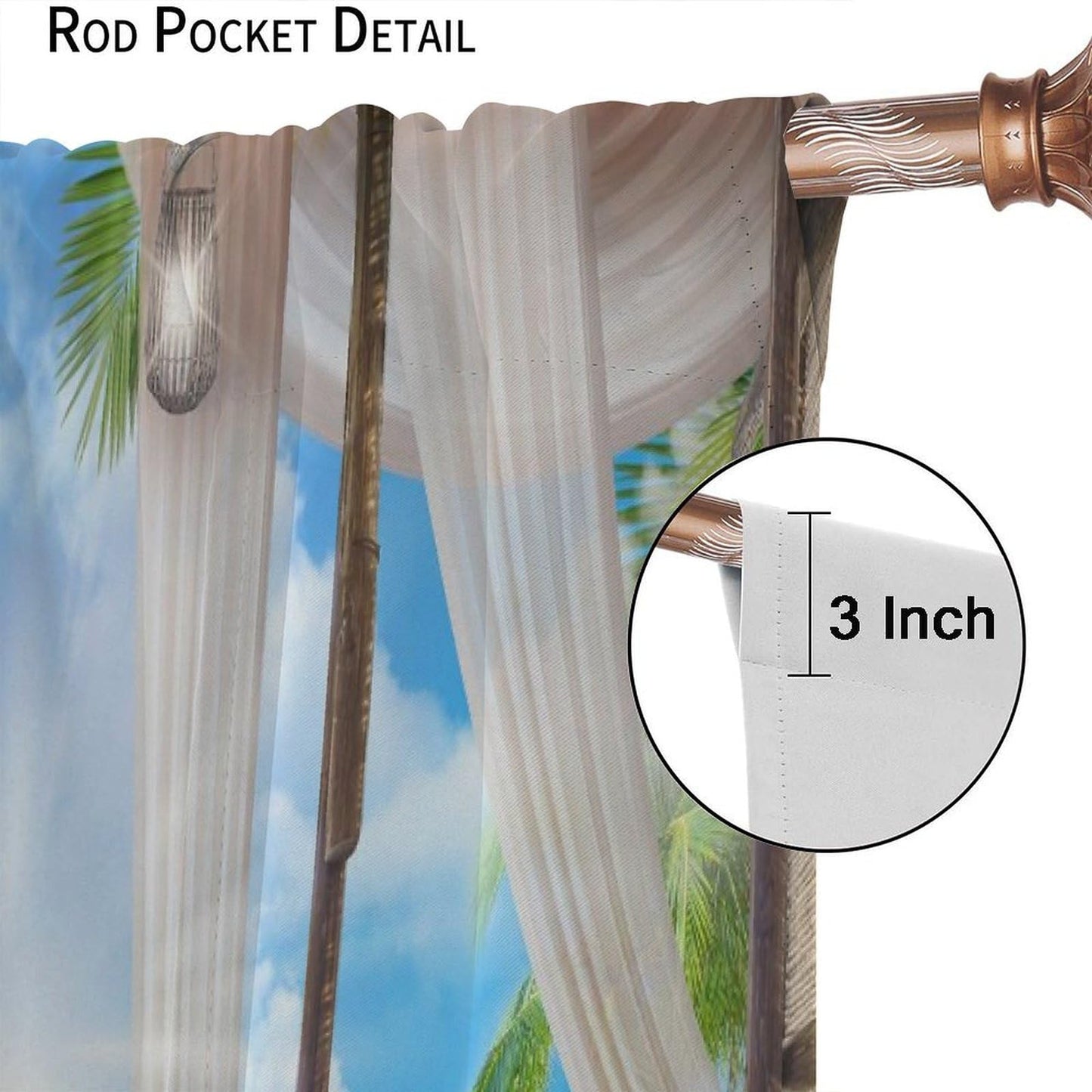 Nitmbi Sunlight Beach Curtains,Tropical Ocean Sea Island Palm Tree Summer Scape Pattern Drapes Window 2 Panel Rod Pocket Curtain for Bedroom Living Room Decor 42" W X 45" L