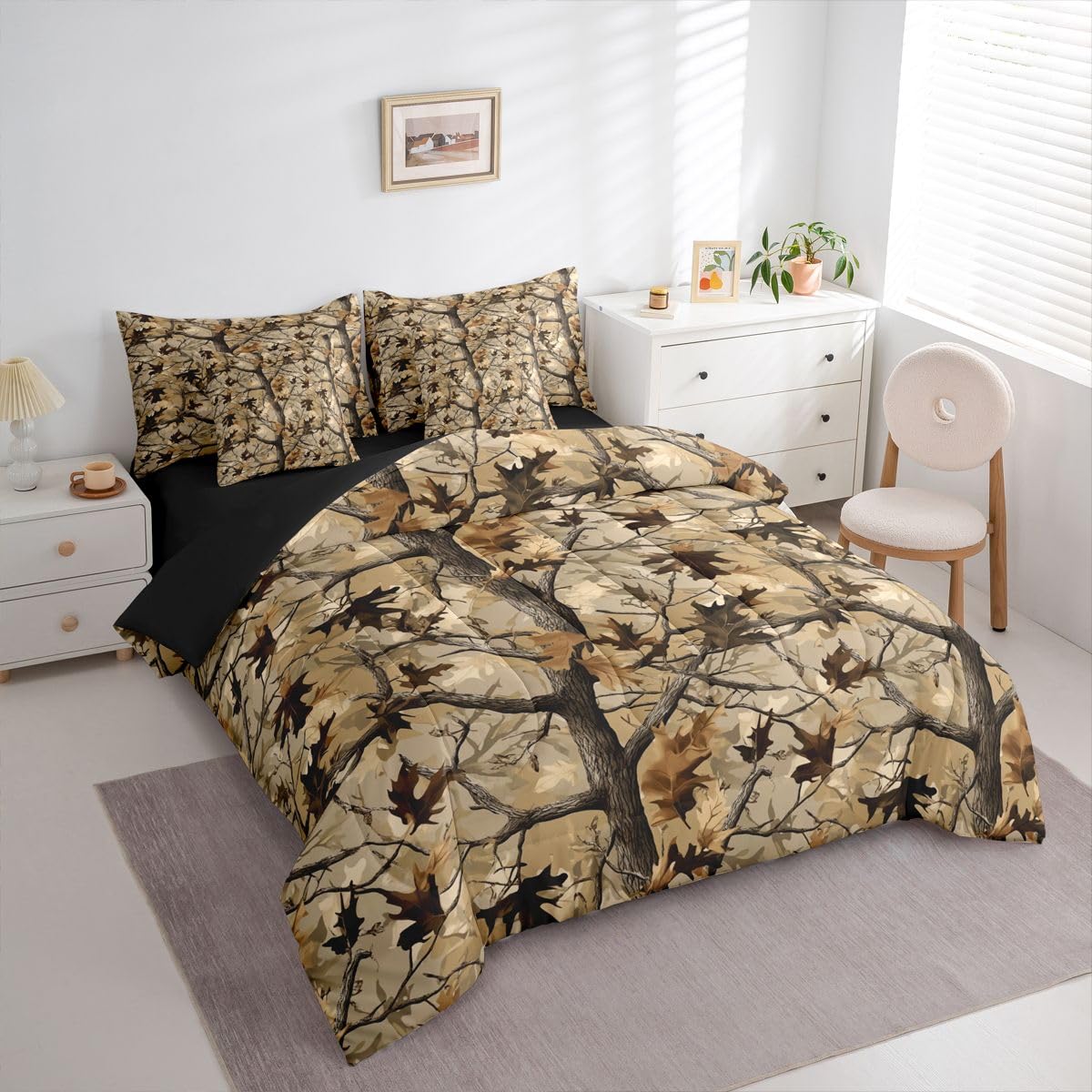 Feelyou Tree Branches Comforter Set with Sheets 7 Piece Queen Size Tree Leaf Bed in a Bag Kids Boys Girls Botanical Bedding Set Nature Theme Bedroom Decor Breathable Soft Microfiber