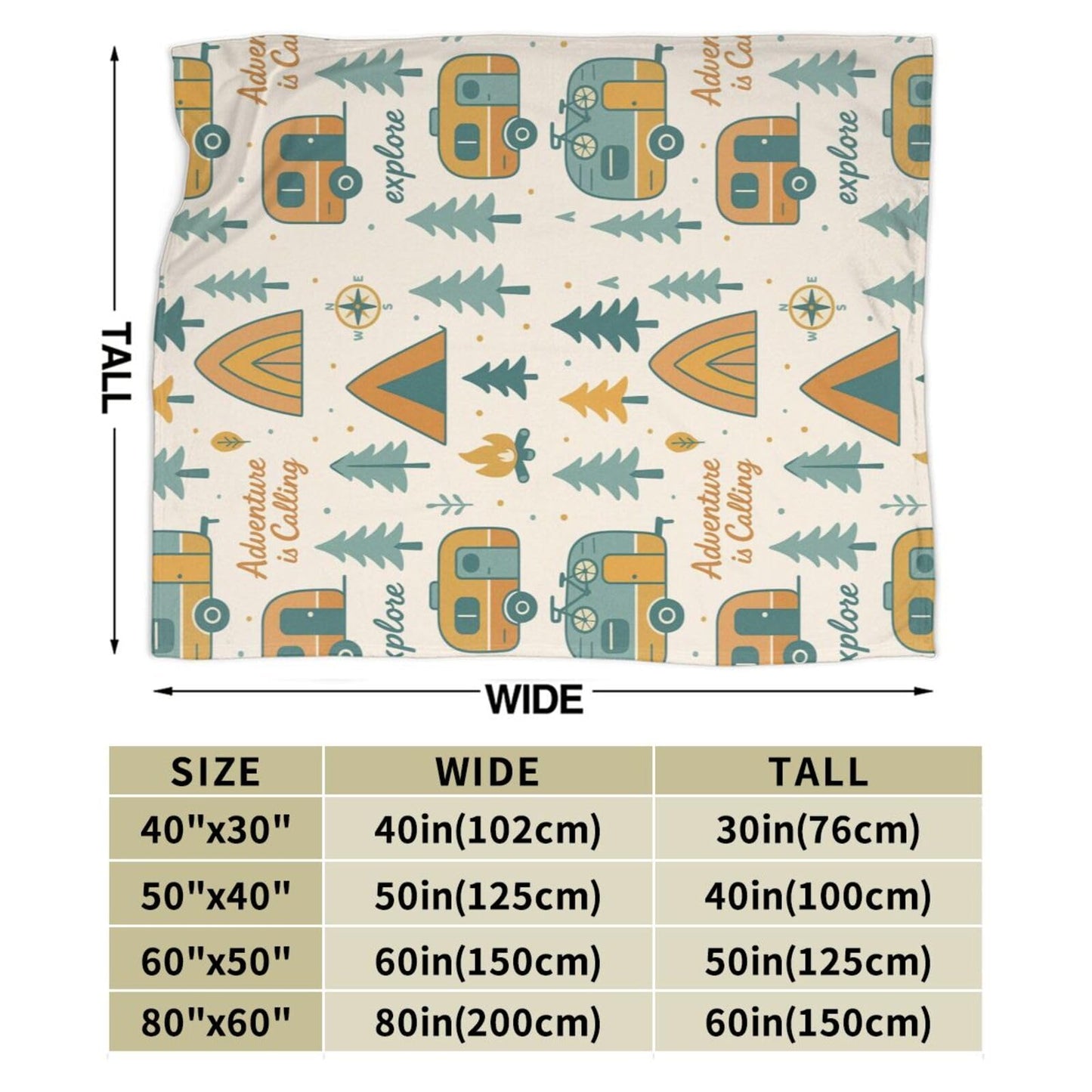 Qycazzw Adventure Camping Blanket 50"x60", Explore and Camp Throw Blankets, Gifts for Women Girls Kids, Soft Lightweight Fleece for Sofa Room Couch Bed Travel Modern Decor